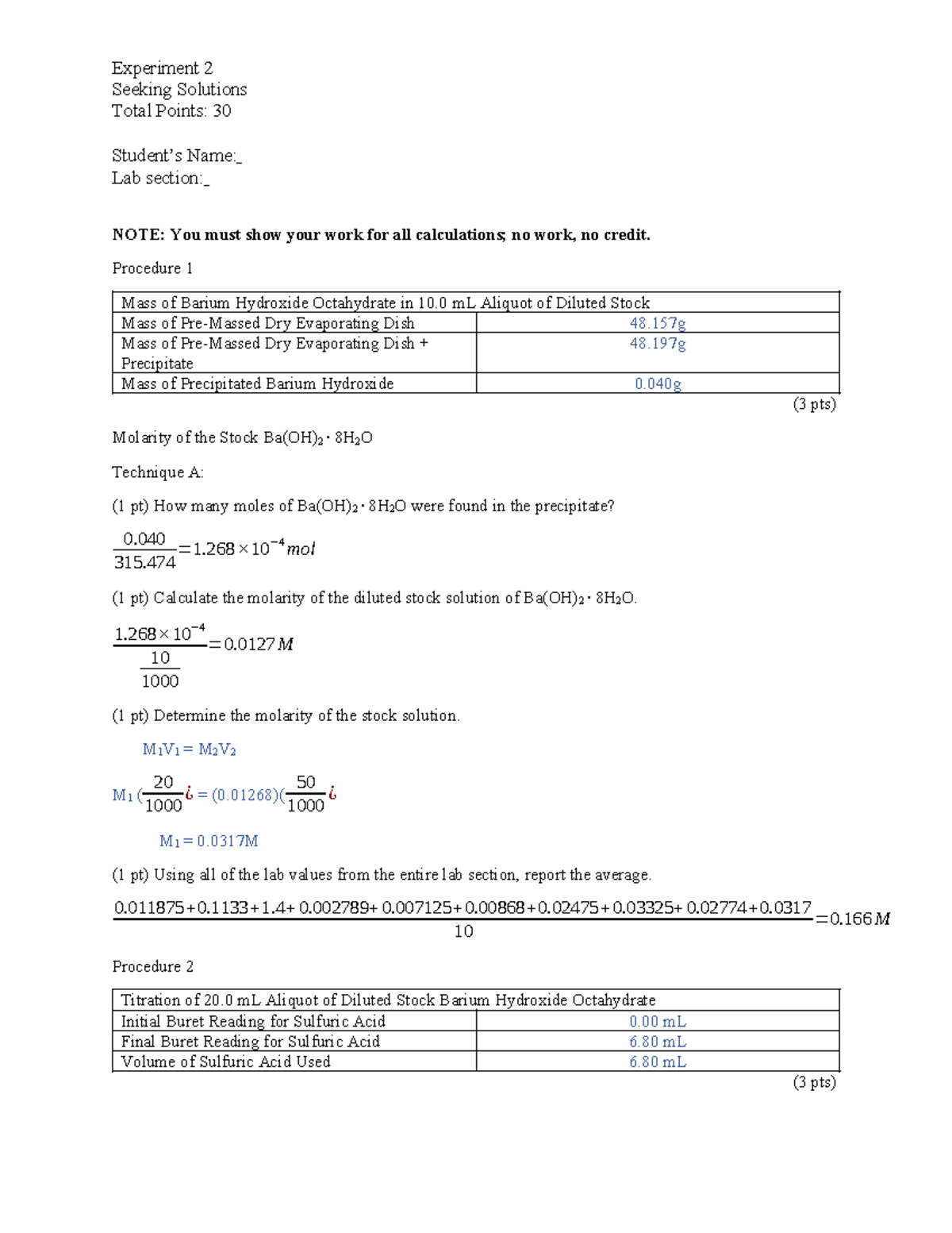 CHEM 110L - Experiment 2 Seeking Solutions - Experiment 2 Seeking ...