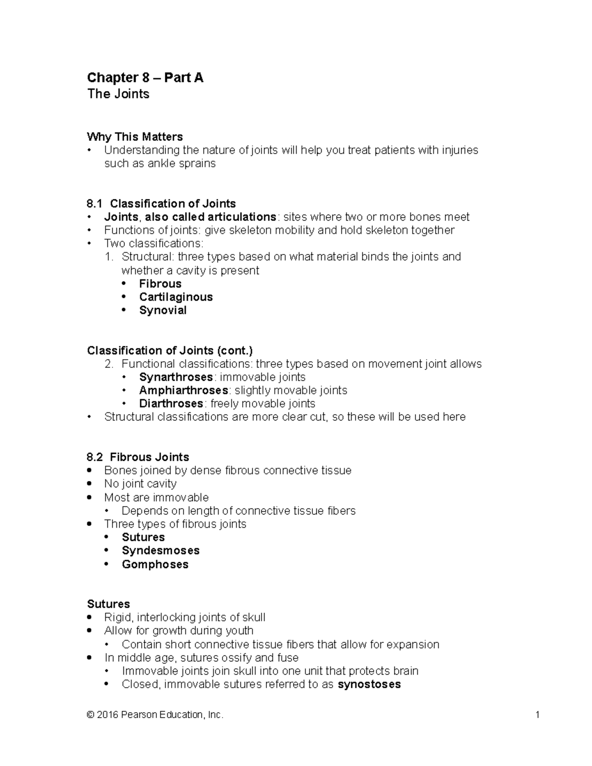 CH.8A The Joints Lecture Notes - Chapter 8 Part A The Joints Why This ...
