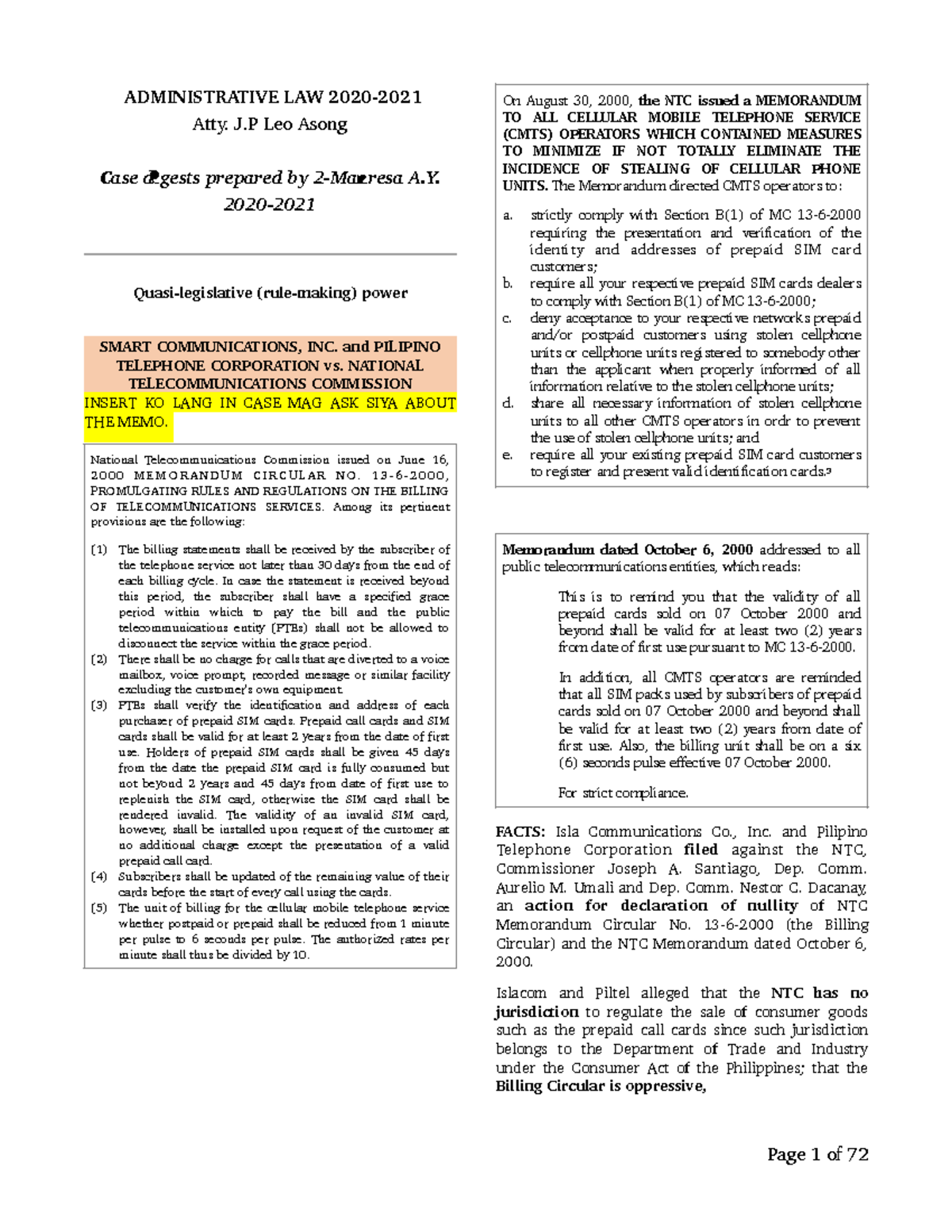 ADMIN LAW Case Digests Compilation - Parts 1 And 2 - Juris Doctor - Studocu