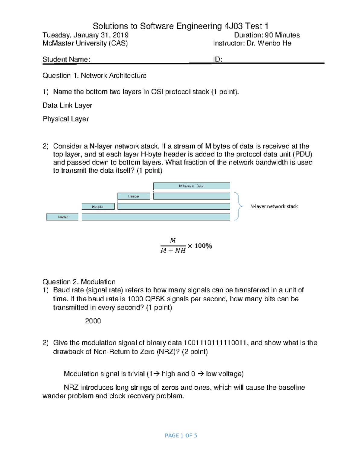 Midterm 1 2019 solutions - Solutions to Software Engineering 4J03 Test ...