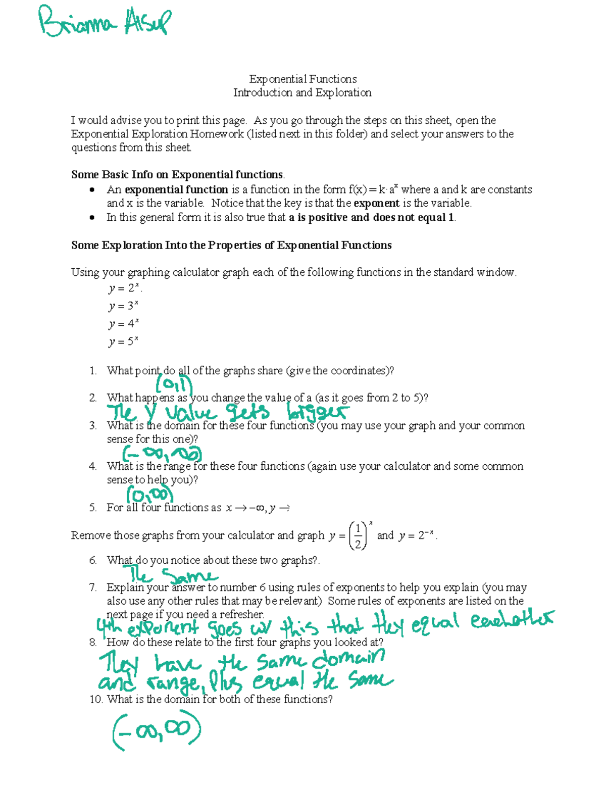 4.1 Exponential Functions - Exponential Functions Introduction and ...