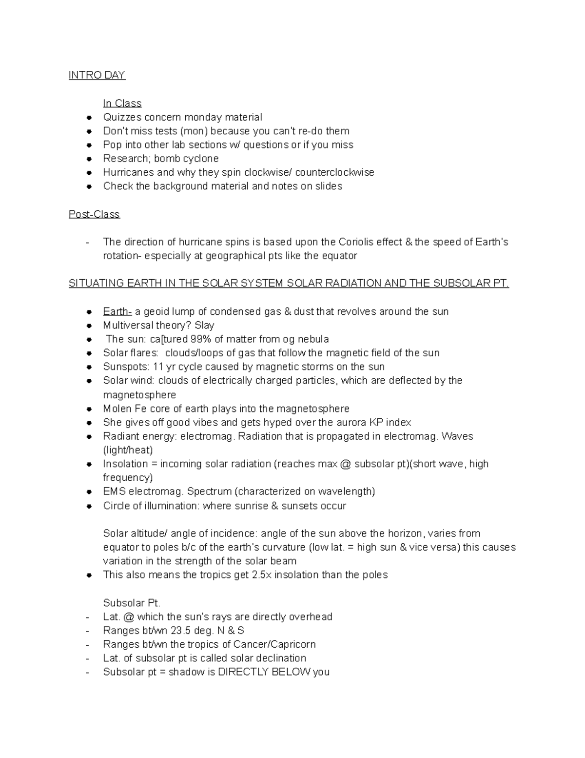 Geos 101, sept 7-9 - notes, for prof. Hewitt's class - INTRO DAY In ...