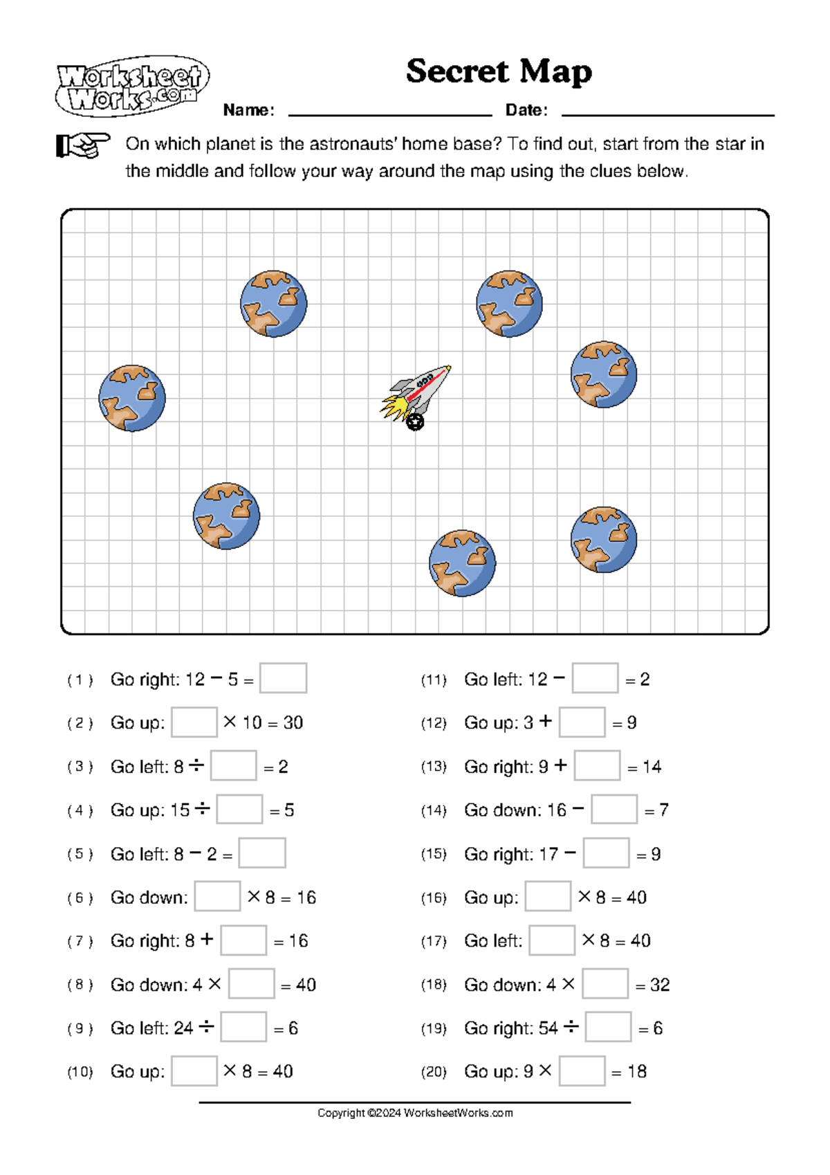 Worksheet Works Secret Map 2 - V On which planet is the astronauts ...
