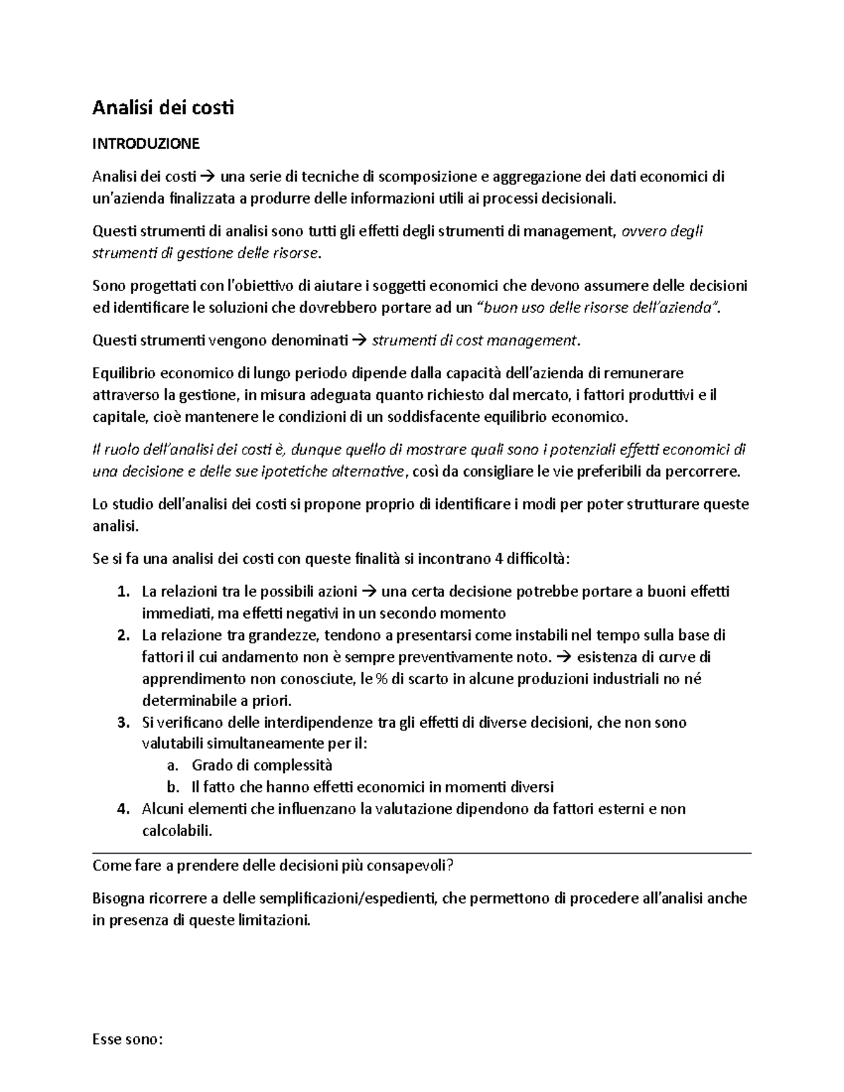 Programmazione e controllo completo - Analisi dei costi INTRODUZIONE ...