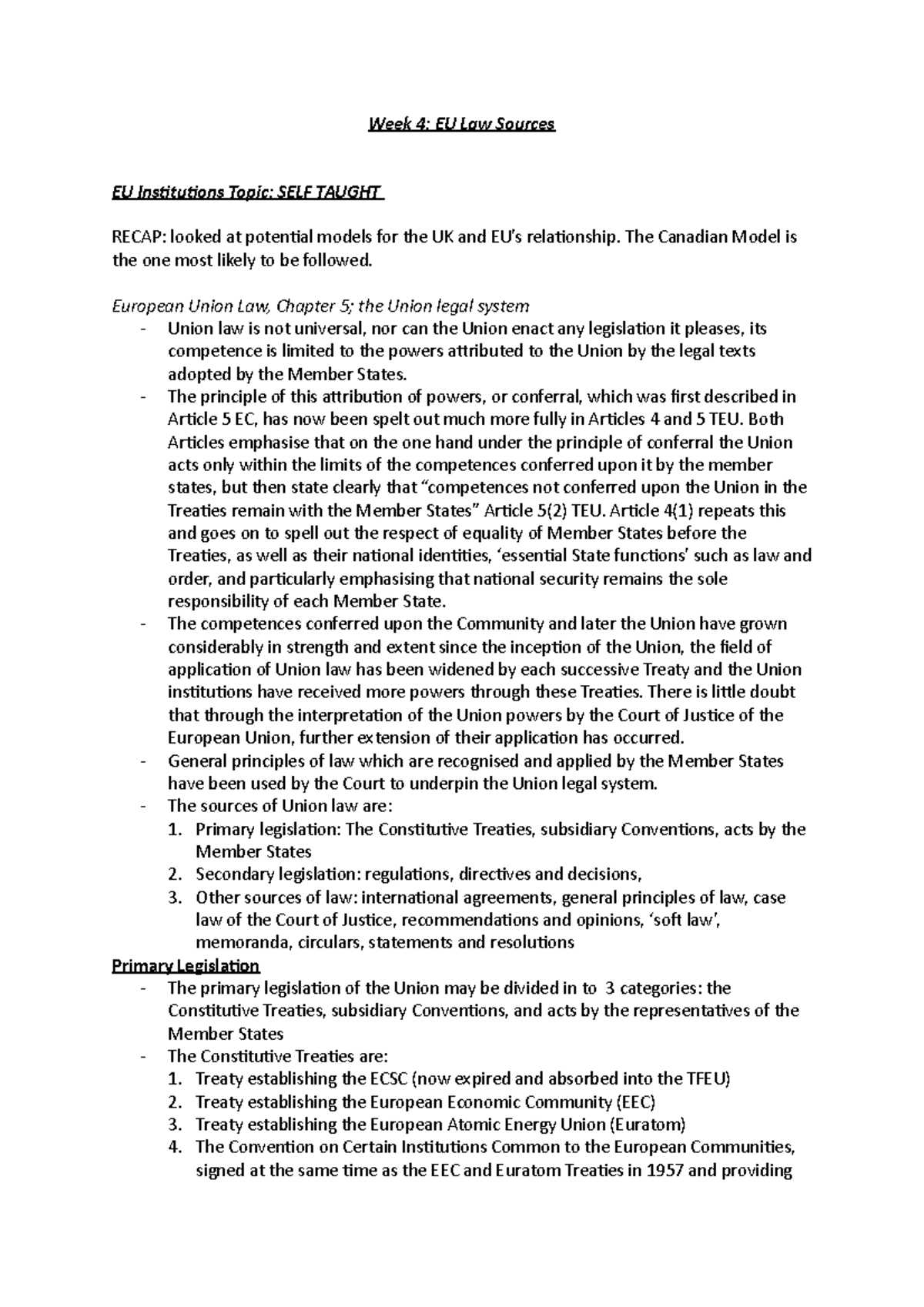 EU Law Sources: EU Competences, Primary and Secondary Sources etc ...