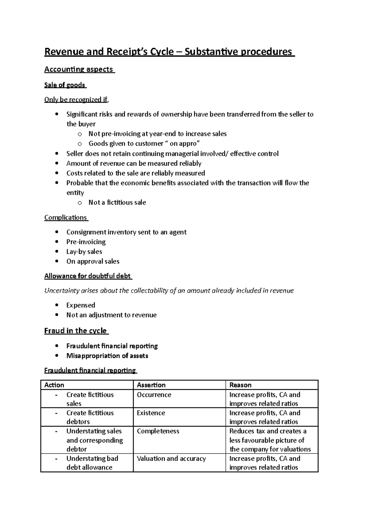 Revenue & Receipts Substantive procedures - Revenue and Receipt’s Cycle ...