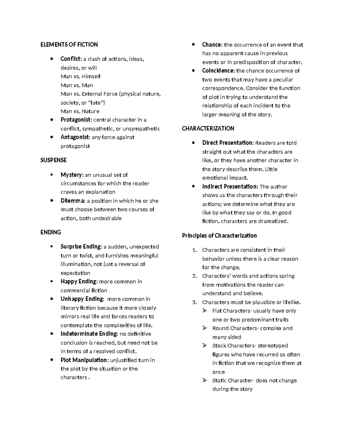 Contemporary-Reviewer - ELEMENTS OF FICTION Conflict: a clash of ...