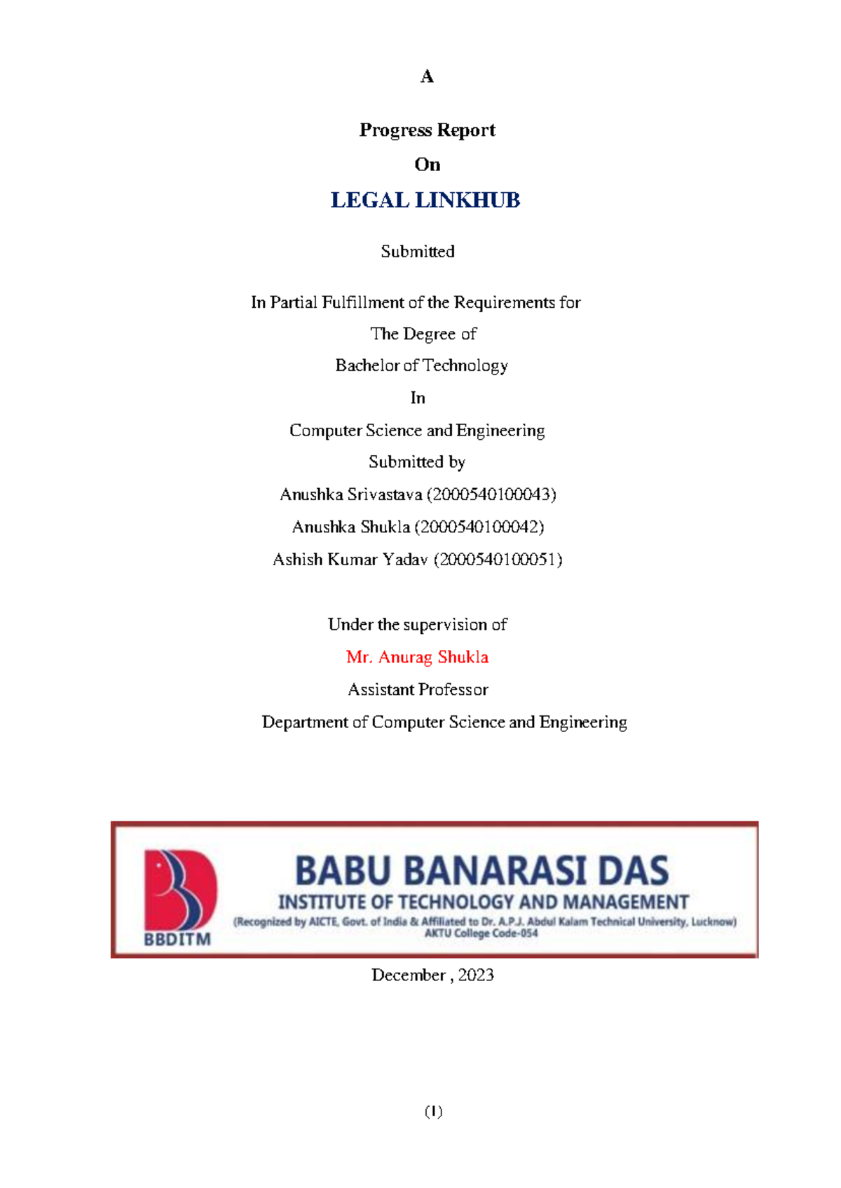 Progress - report - ( 1 ) A Progress Report On LEGAL LINKHUB Submitted ...