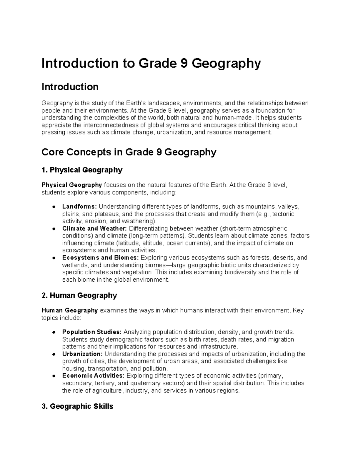 Introduction to Grade 9 Geography Introduction to Grade 9 Geography