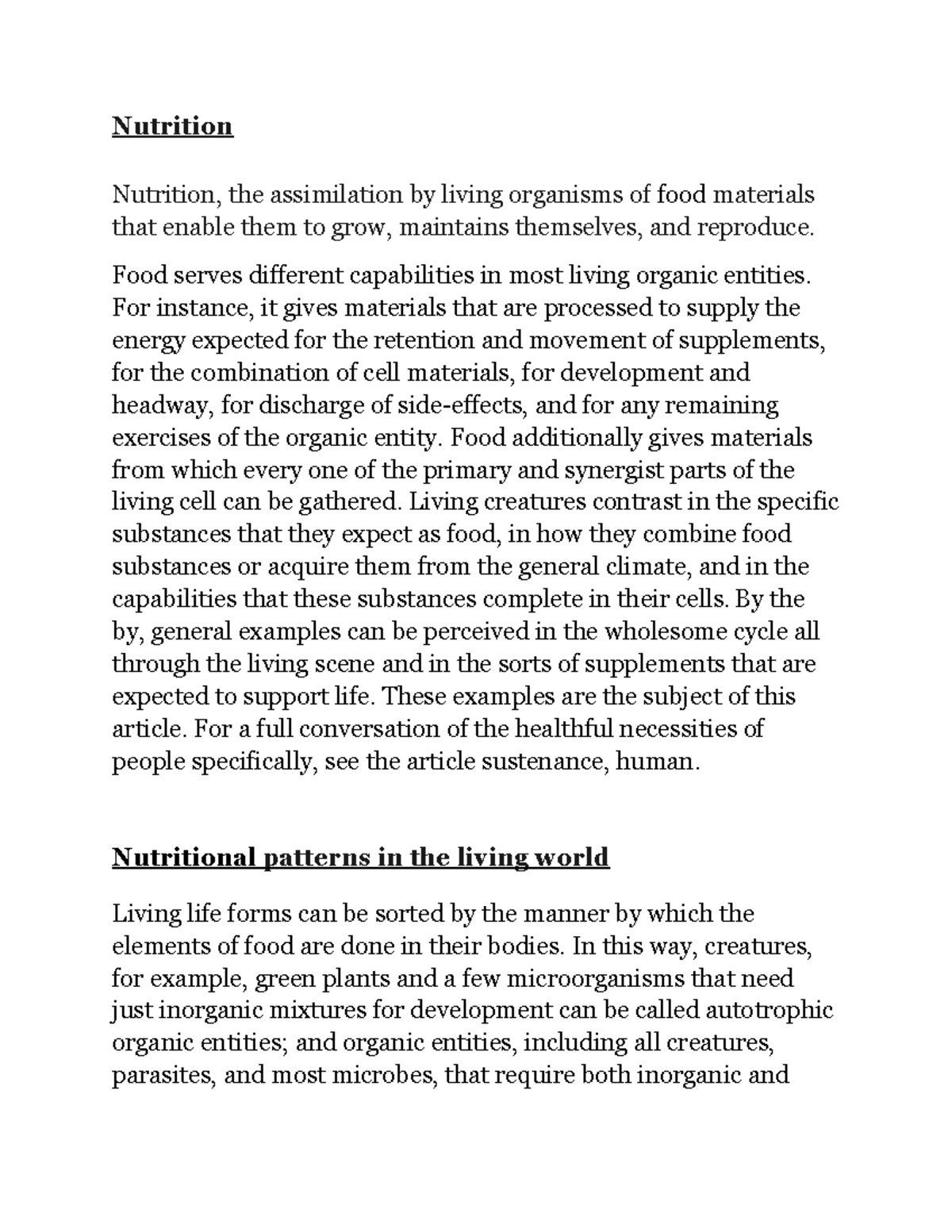 Nutrition - Nutrition Nutrition, the assimilation by living organisms ...