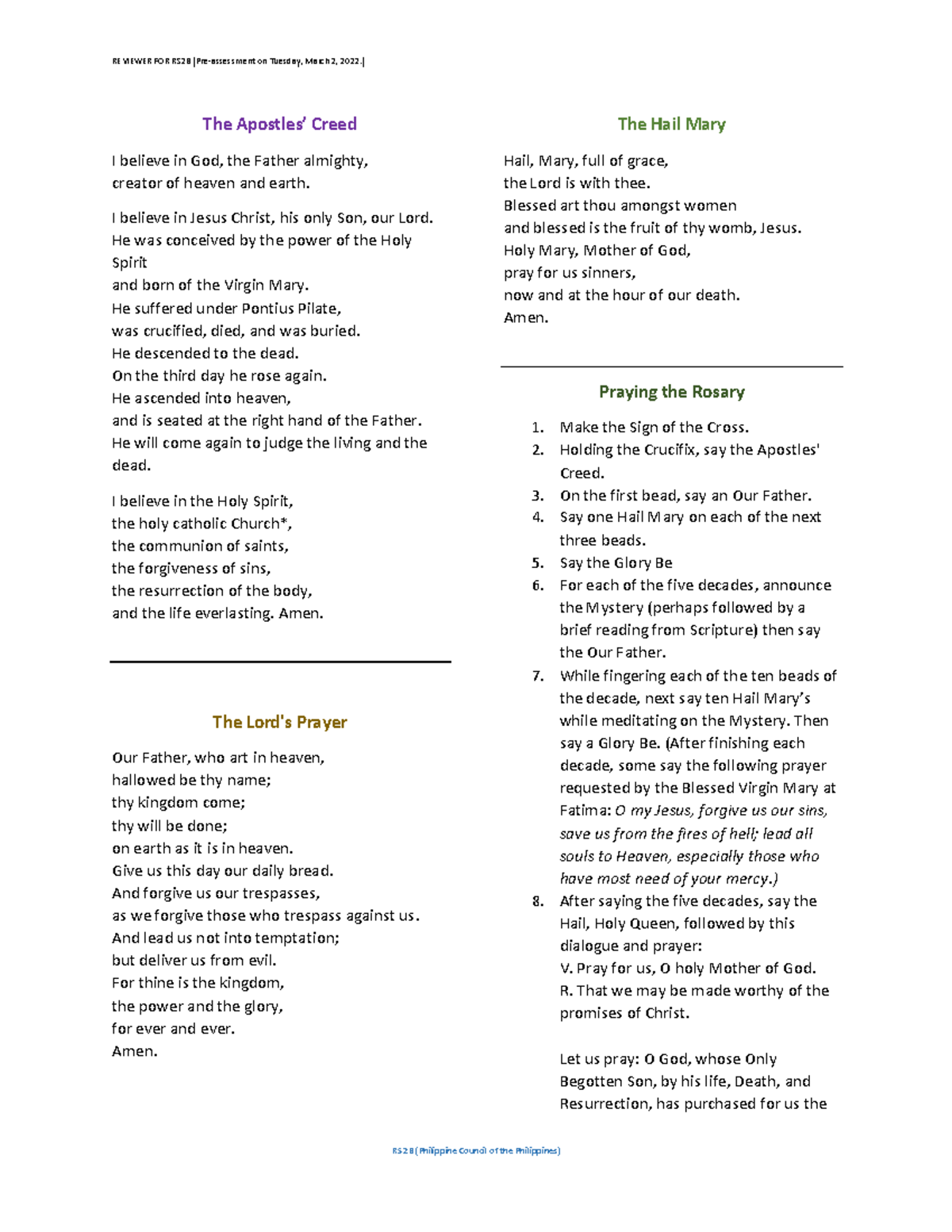 RS2B Reviewer Pre assesment Production of Social Studies