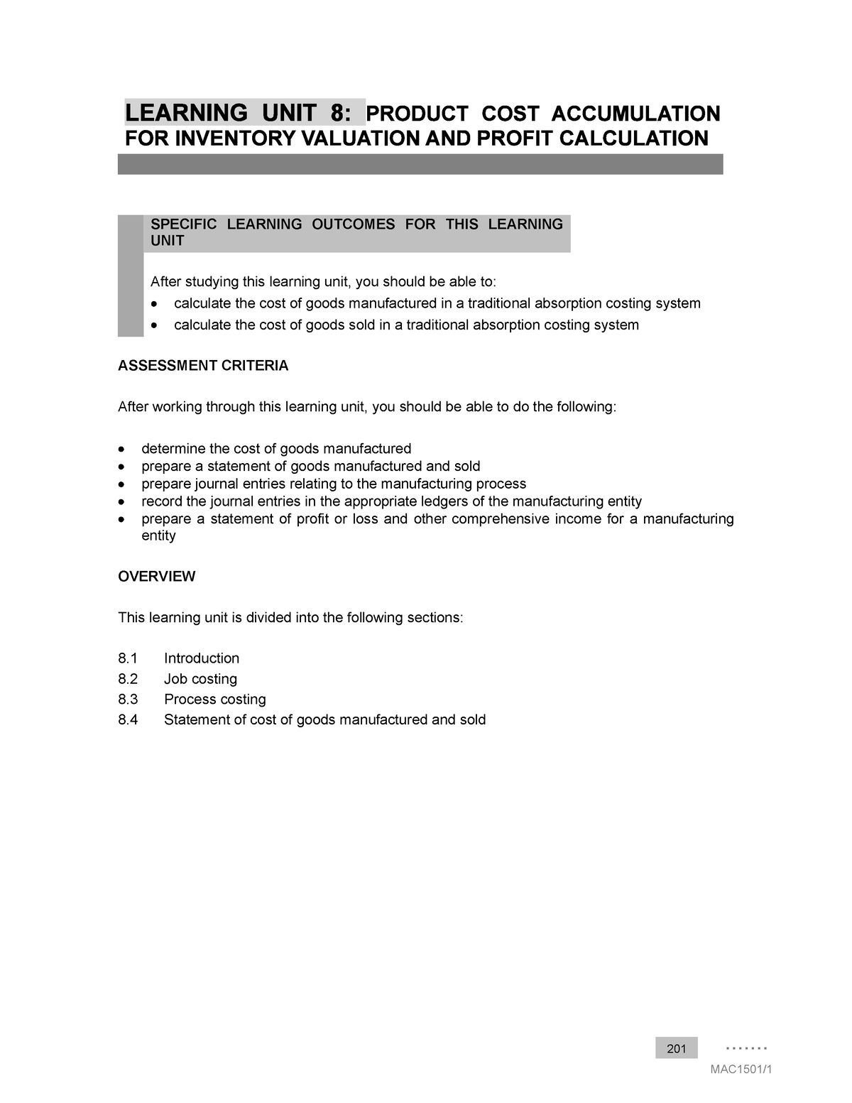 Learning Unit 8 - Product Cost For Accumulation And Inventory Valuation ...