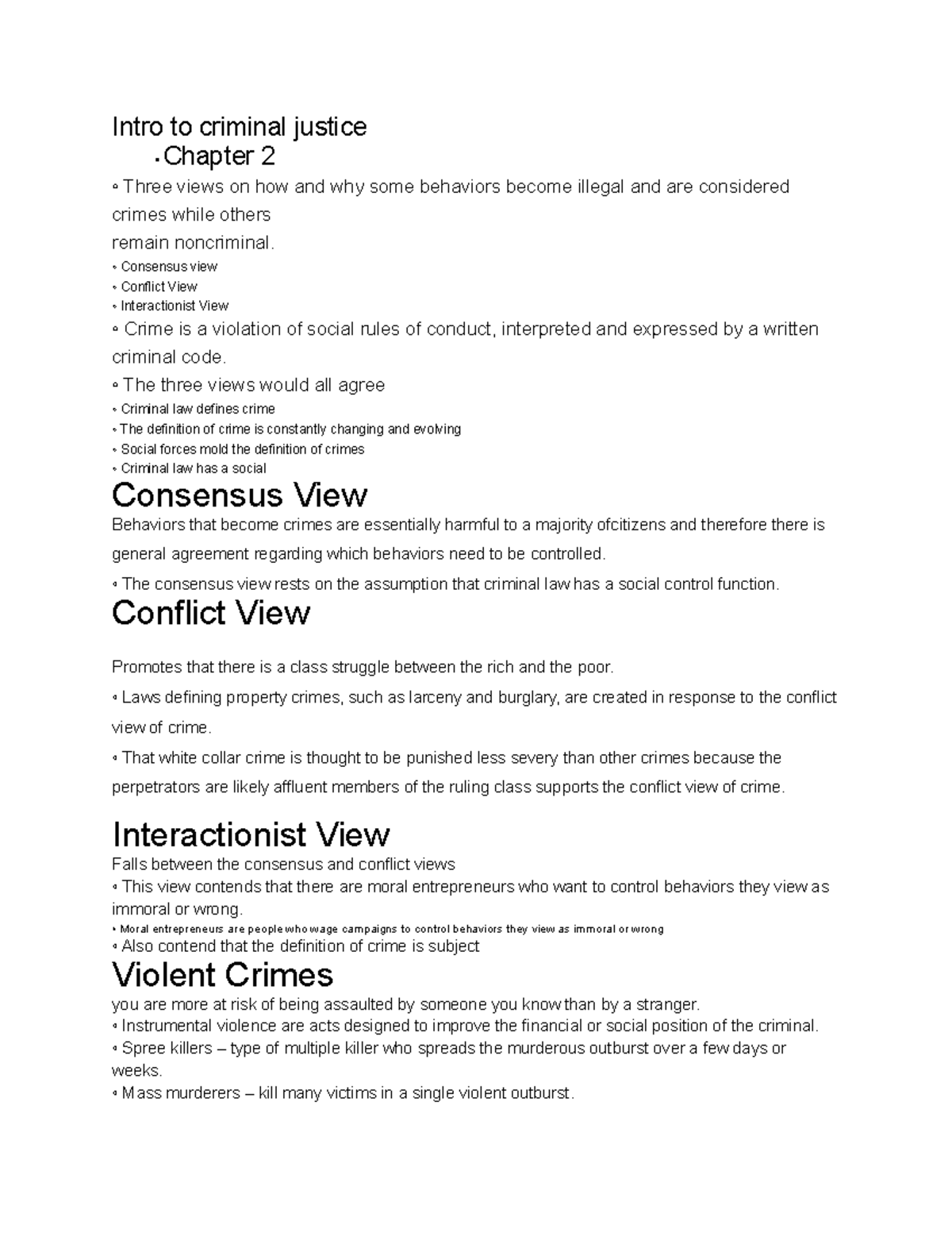 CJ - CJ Notes - Intro To Criminal Justice • Chapter 2 Three Views On ...