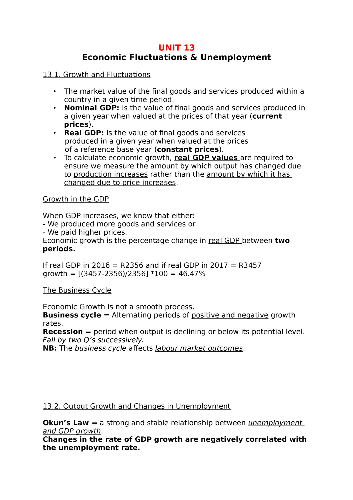 ECO2004S - Economics Unit 13 Lecture Notes - UNIT 13 Economic ...