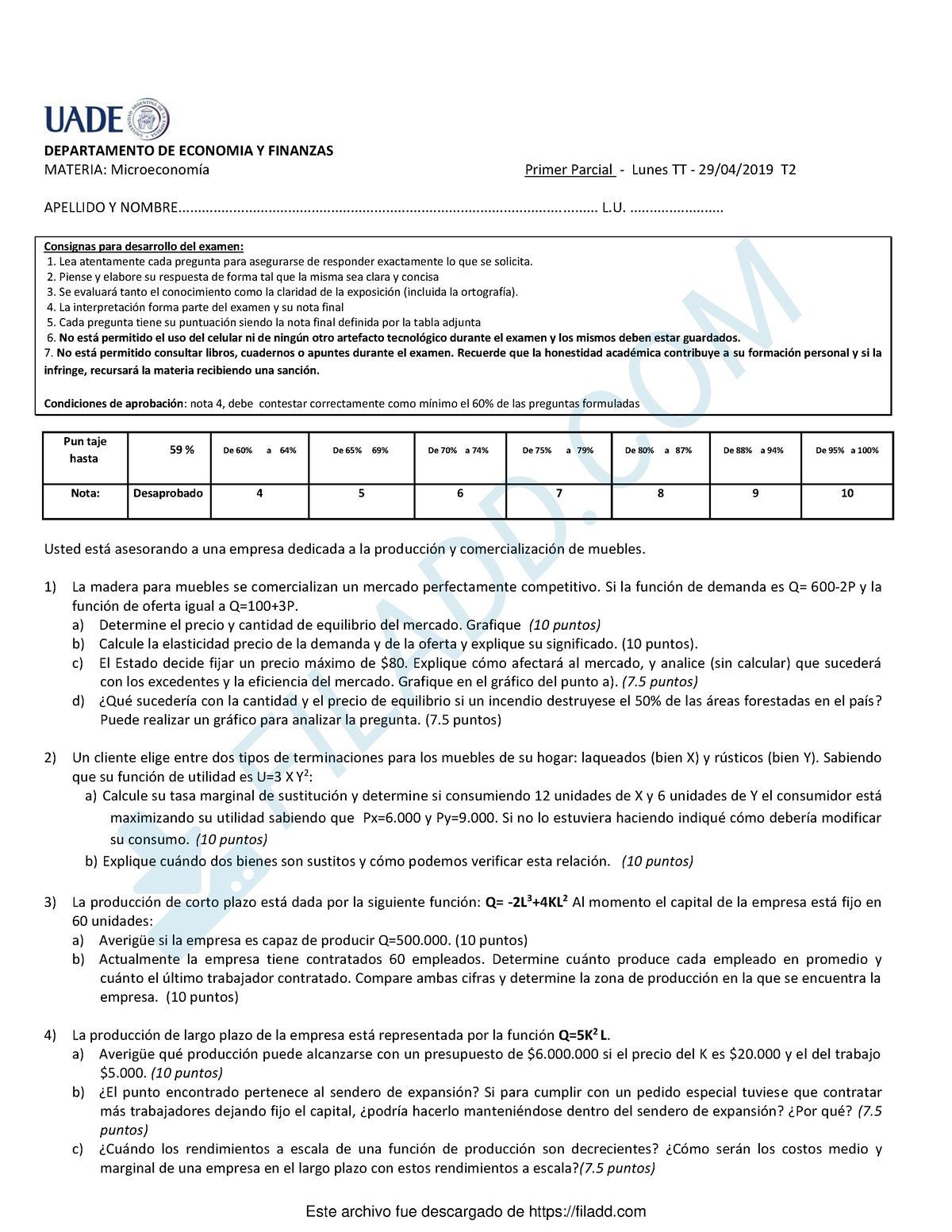 Primer Parcial T2 - DEPARTAMENTO DE ECONOMIA Y FINANZAS MATERIA ...