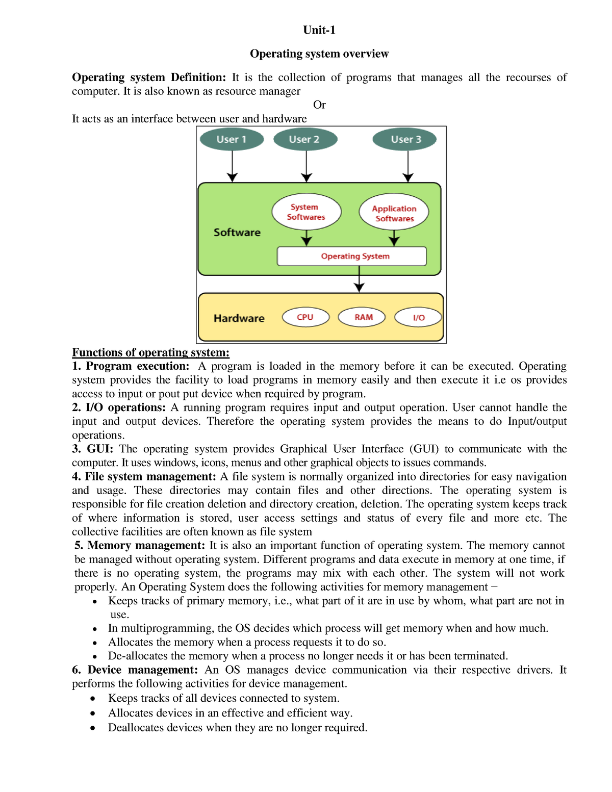 OS Unit-1 Notes - Unit- Operating System Overview Operating System ...