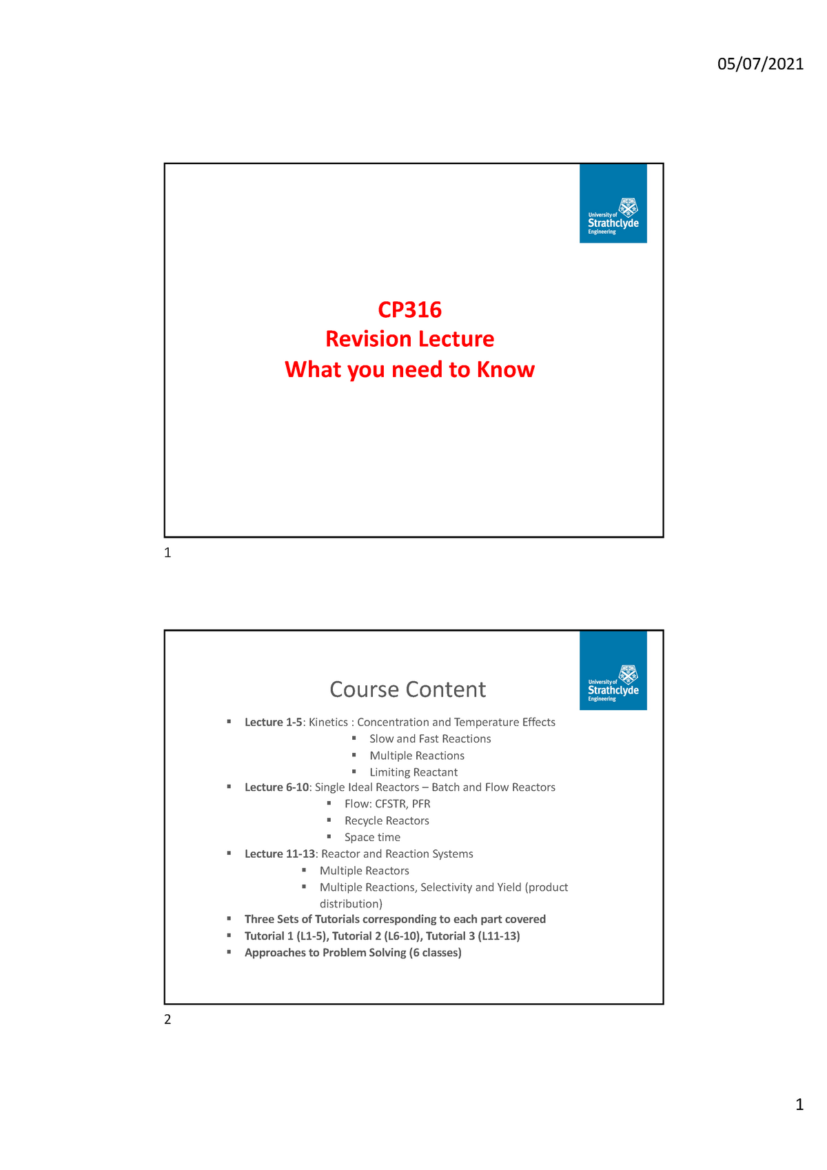 Revision Lecture 2 - CP Revision Lecture What you need to Know 1 Course ...