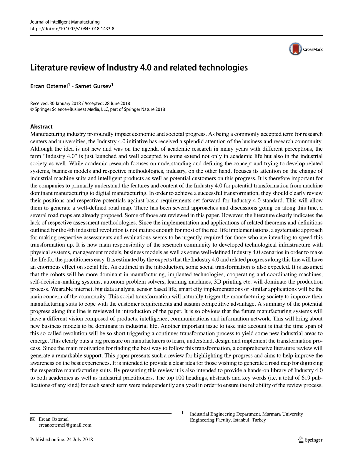 literature review on industry 4 0