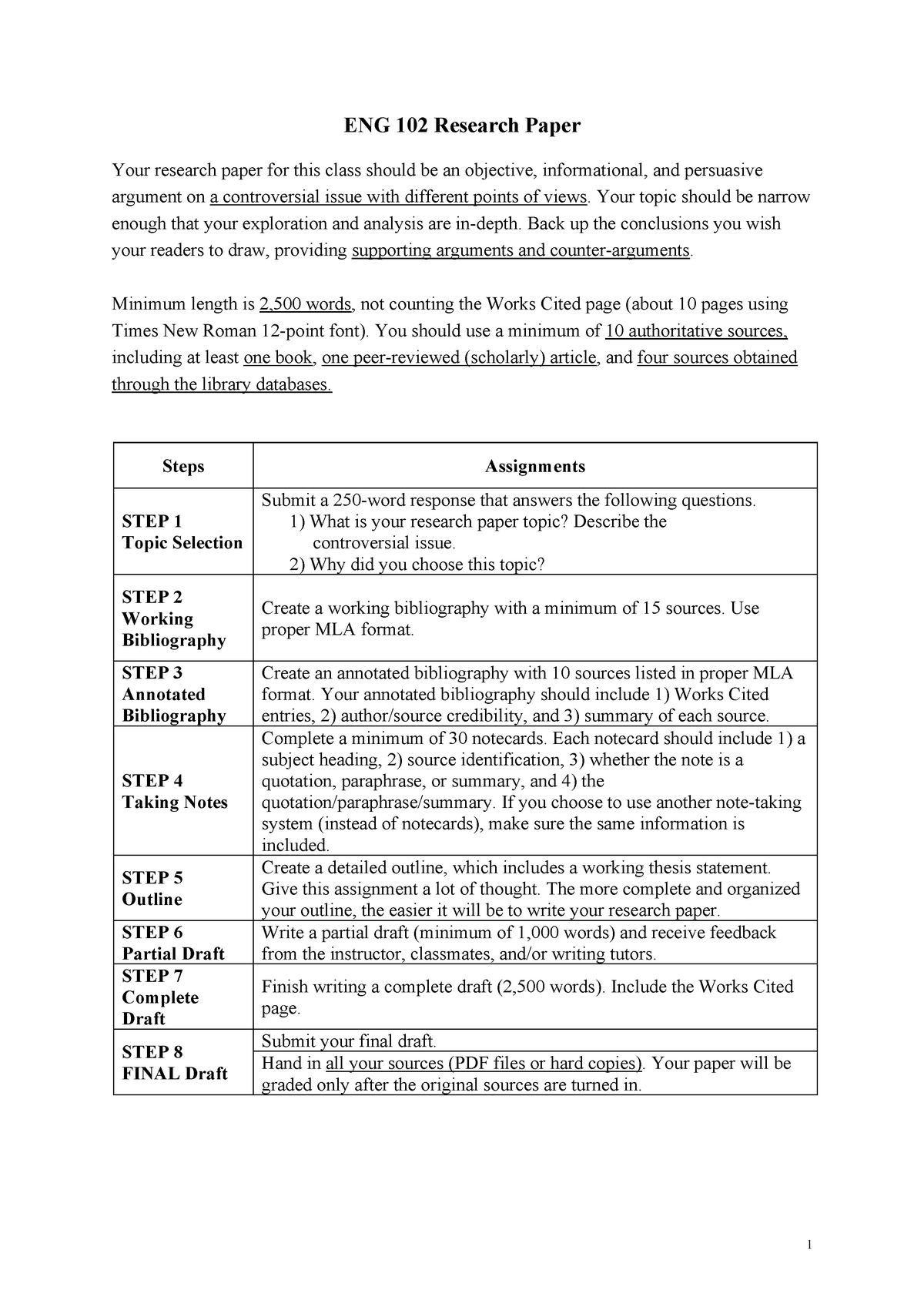 ENG 102 Research Paper Packet 8 Steps ENG 102 Research Paper Your 