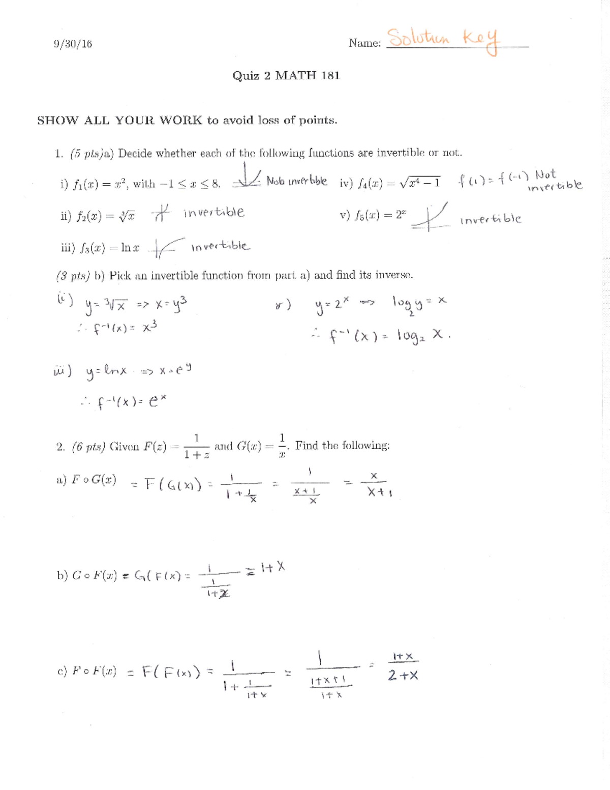 Quiz 2 solutions - MATH 181 - Studocu