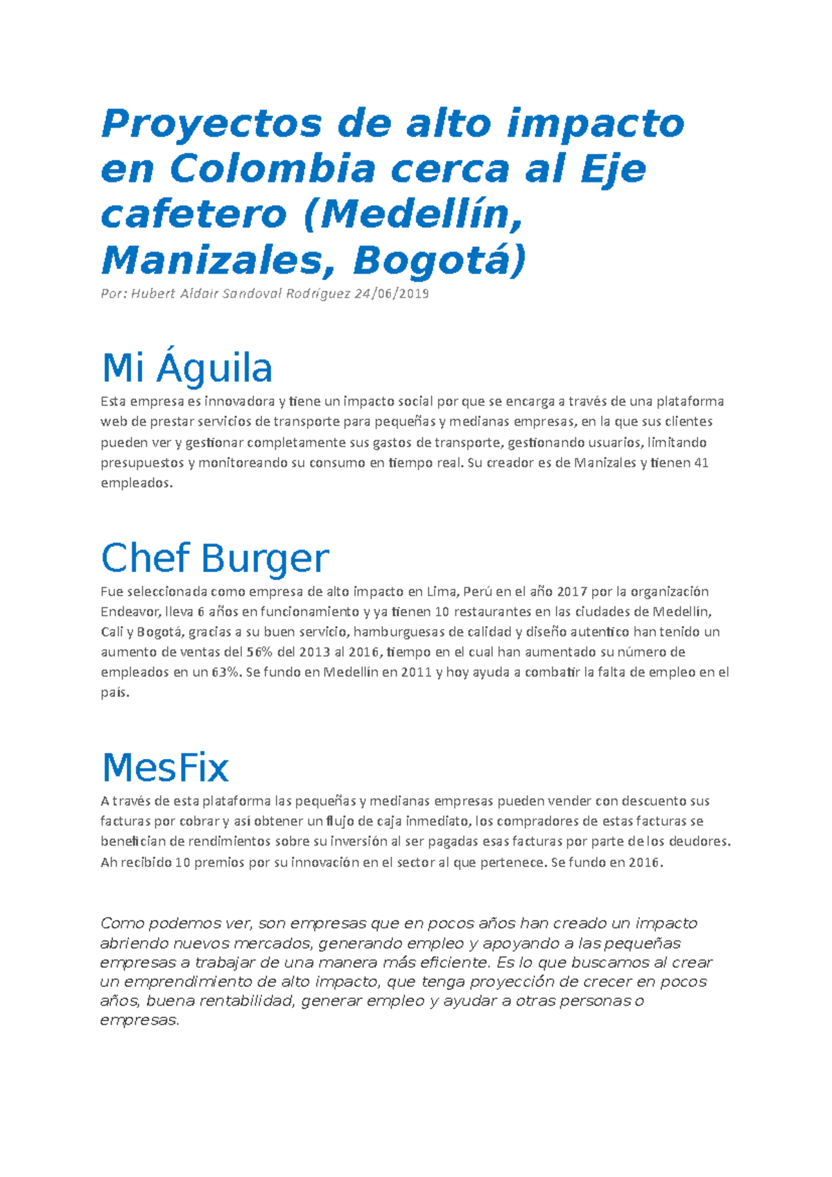 Proyectos de alto impacto en mi región (Eje cafetero, Colombia ...