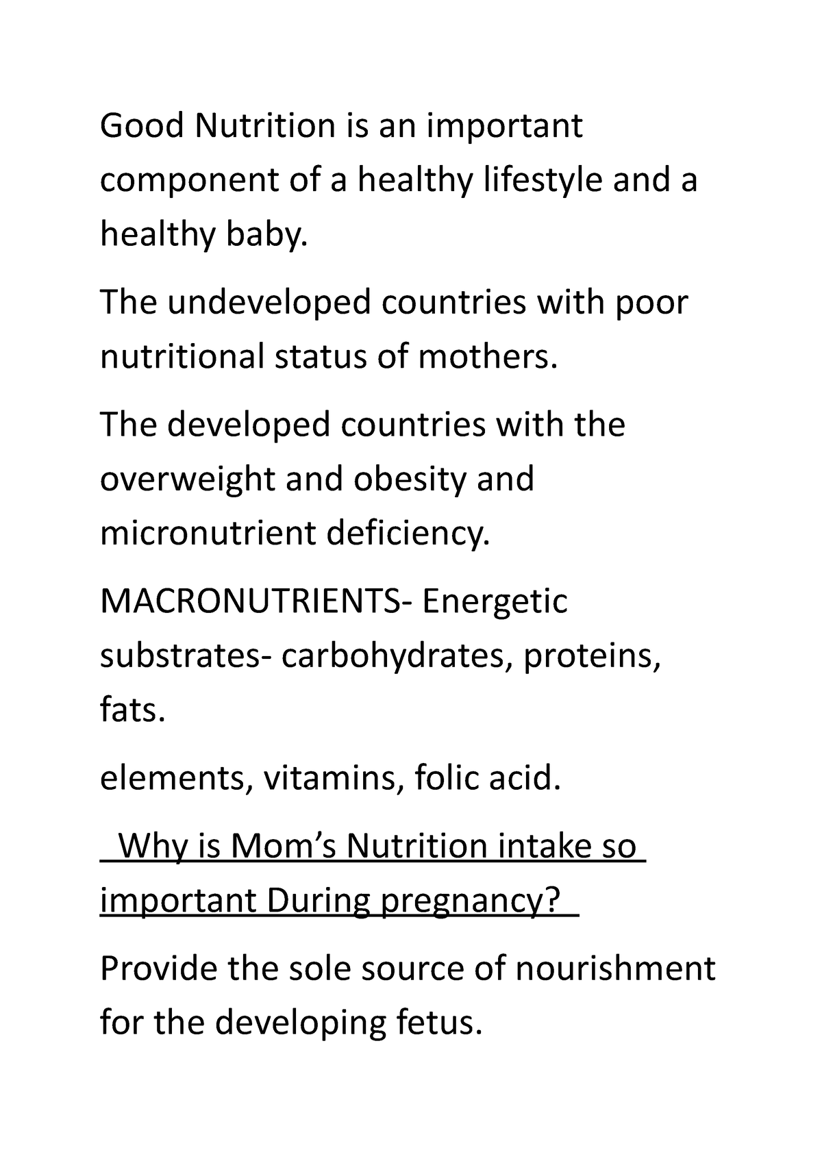 Nutrition IN Pregnancy Good Nutrition Is An Important Component Of A ...