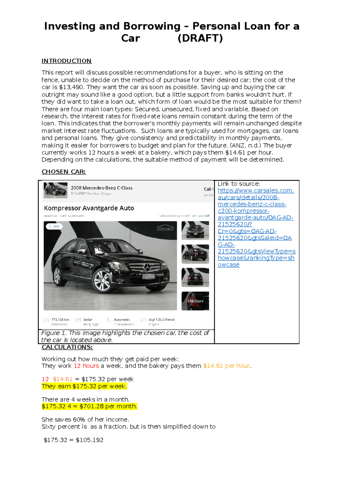 Mathematical invetsigation - Car (DRAFT) INTRODUCTION This report will ...