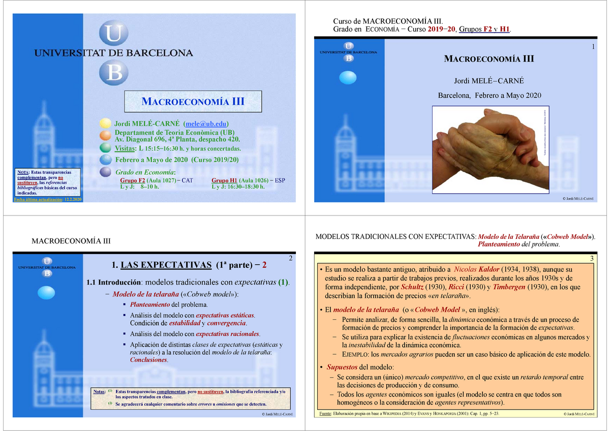  Expectativas. Modelo de la telaraña - MACROECONOMÍAIII NOTA: Estas  transparencias complementan, - Studocu
