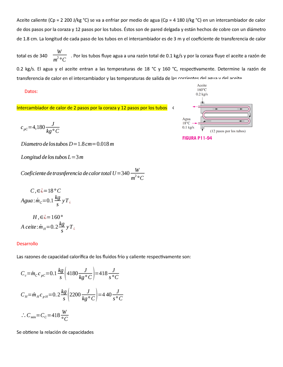 Ejercicio 11 Intercambiadores, Ejercicio De Termofluidos Sobre ...
