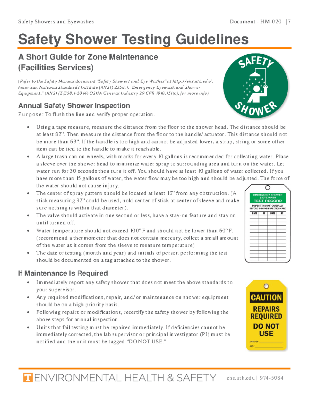 HM 020 Safety Showers and Eyewashes App B Shower Test Guide - Safety ...