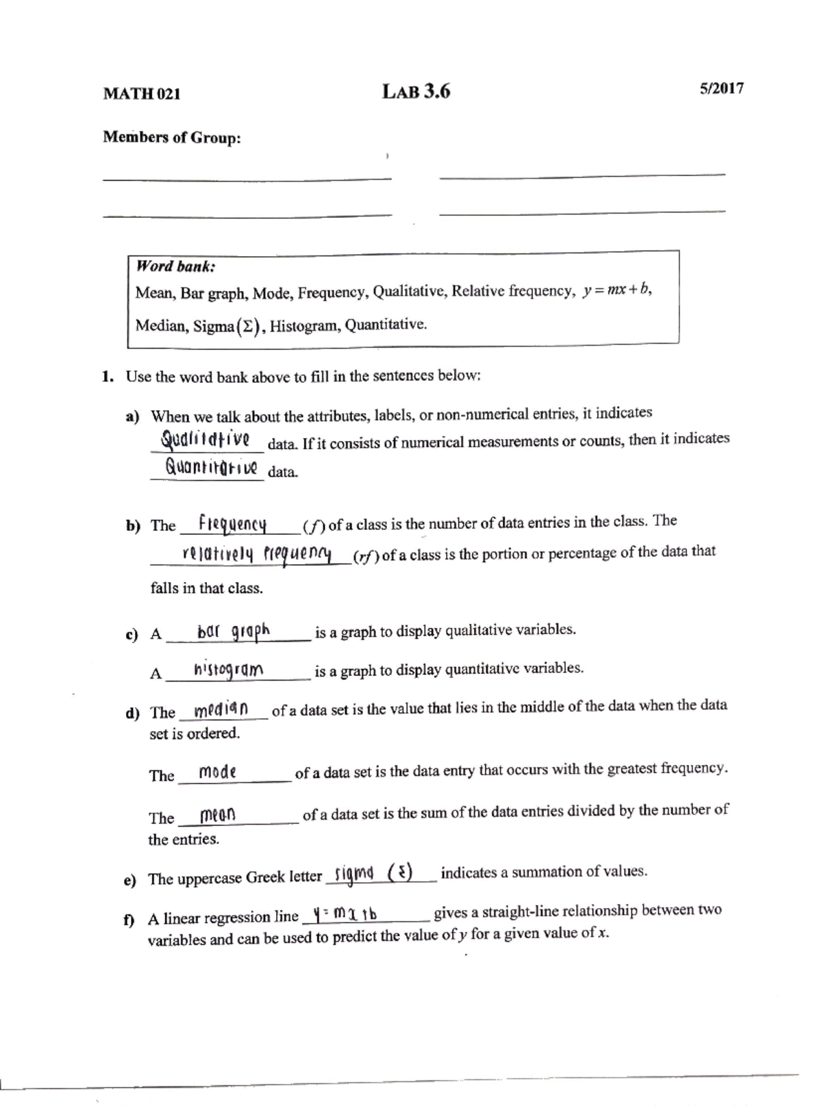 algebra lab standard 6.3 homework answers