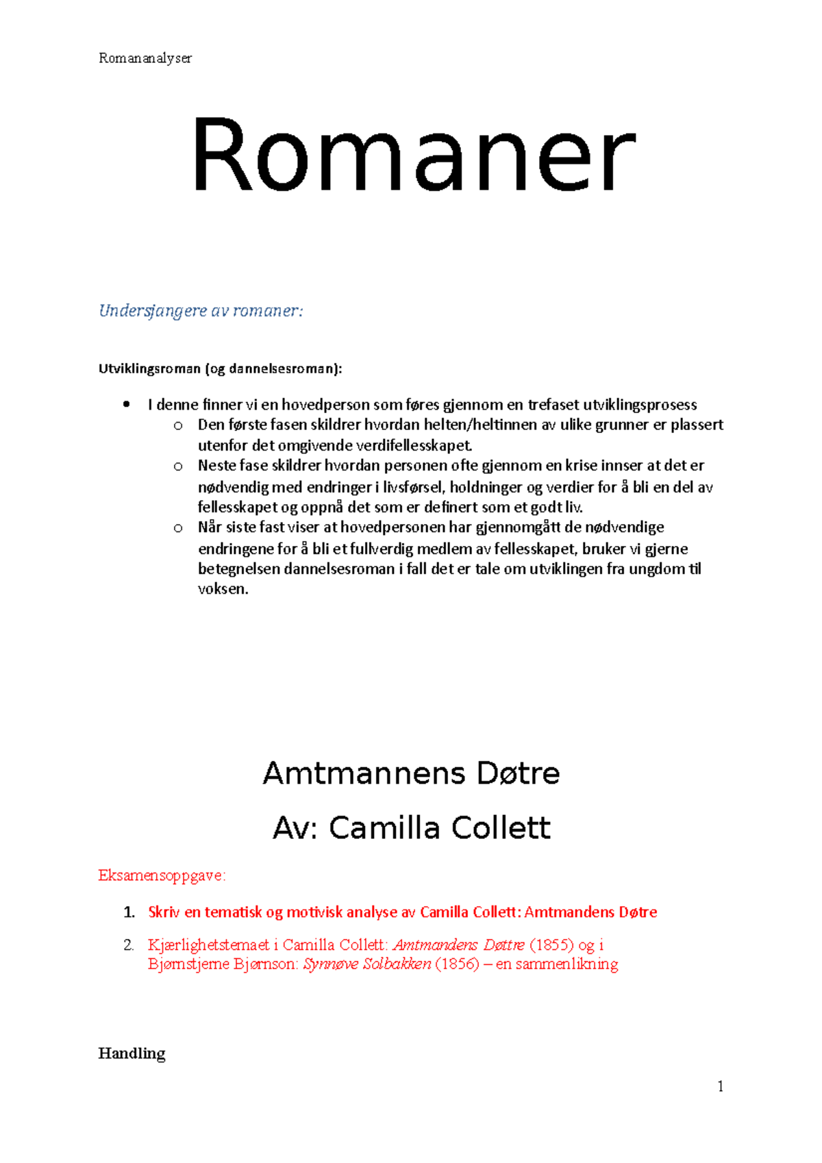 Romananalyser Summary - Romaner Undersjangere Av Romaner ...