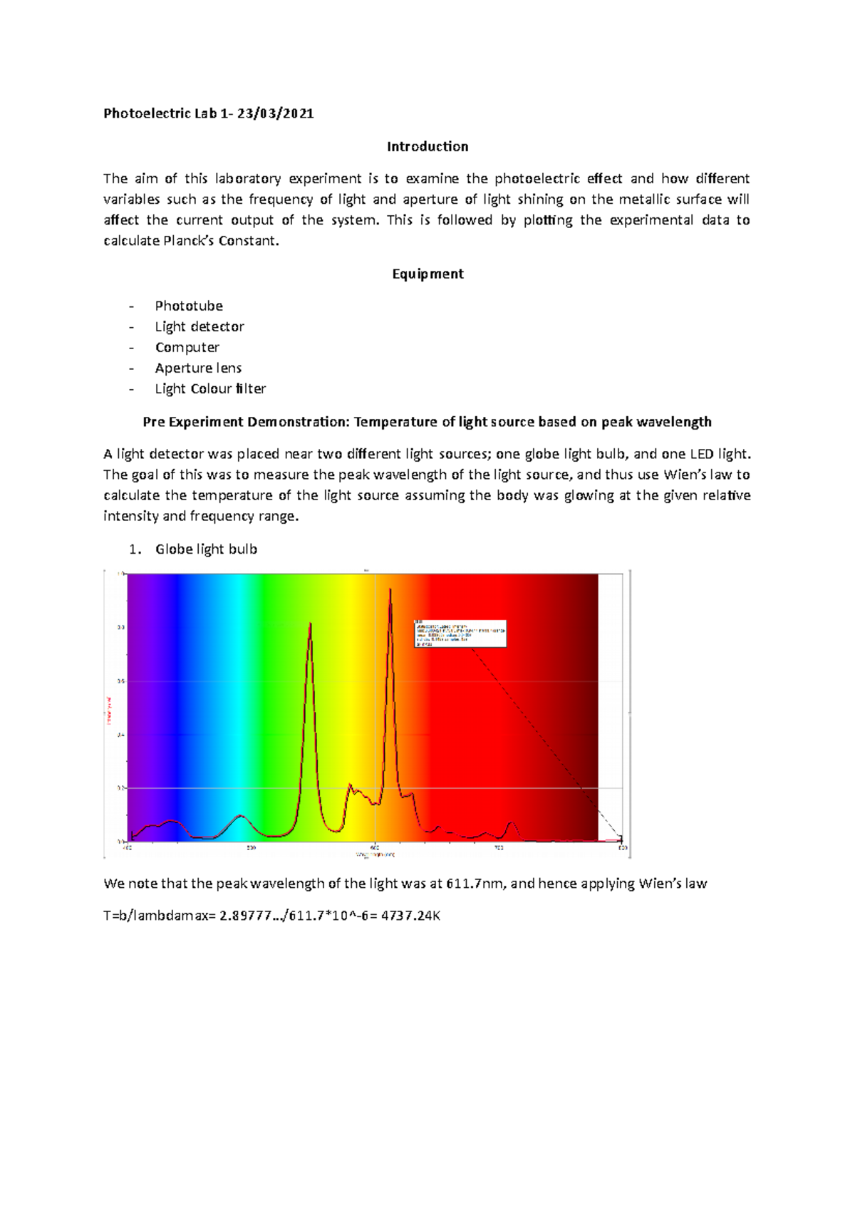 Photoelectric effect lab 1 write up PEC231 Murdoch Studocu