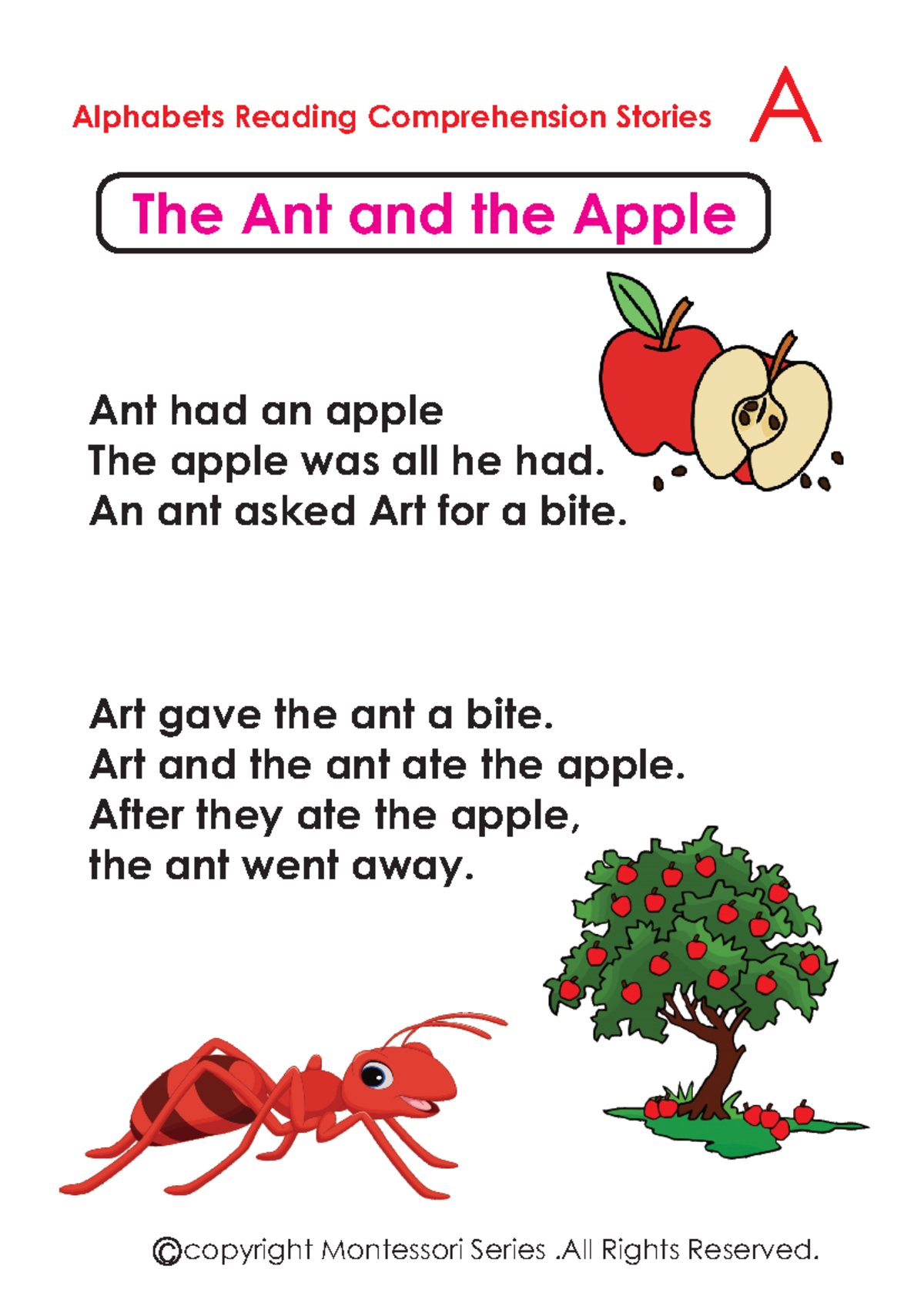 A to Z Reading Compreh. Stories - A The Ant and the Apple Ant had an ...