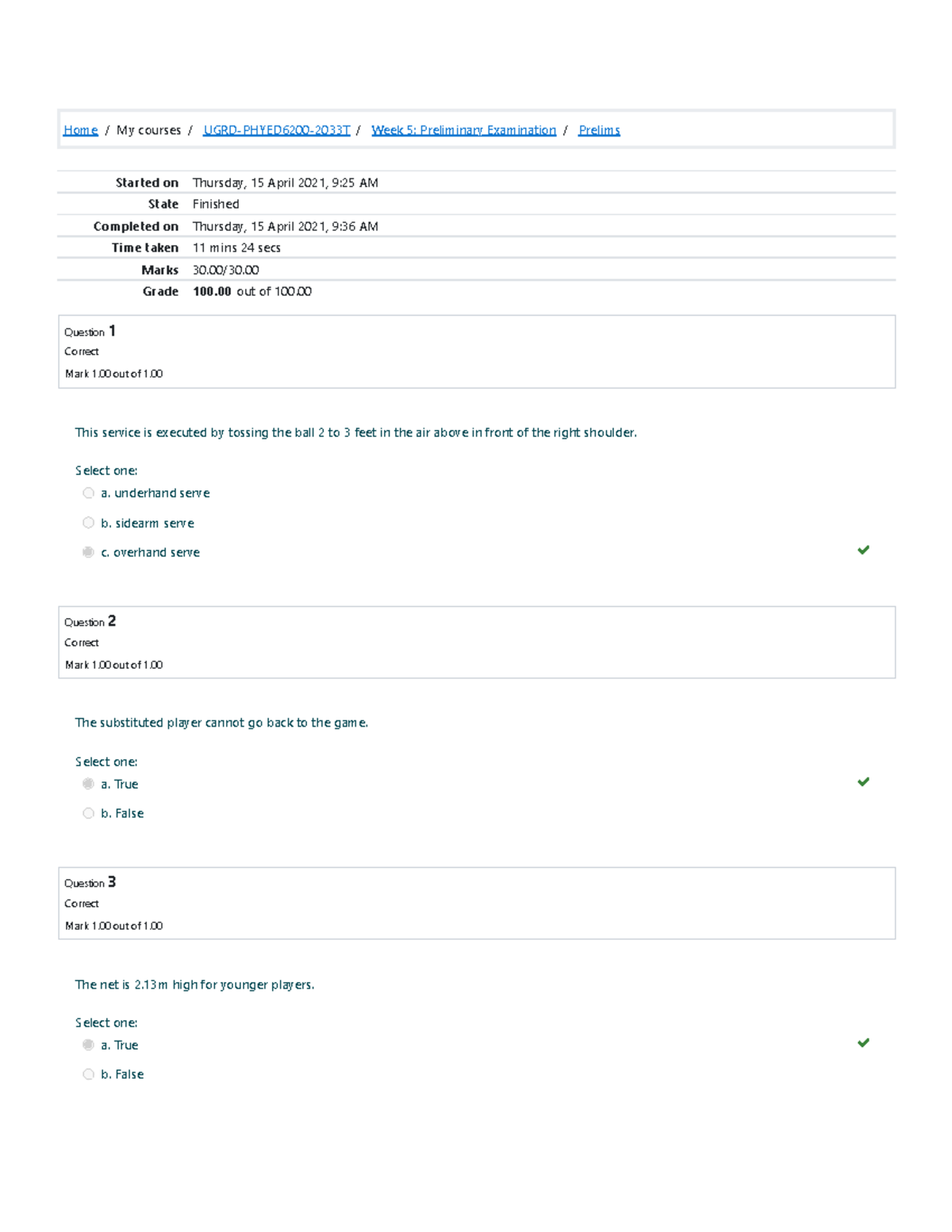 TEAM Sports Prelims Attempt review - Home/My courses/ UGRD-PHYED6200 ...