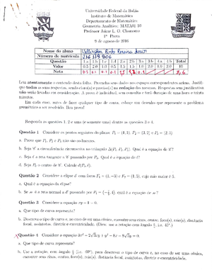 Lista 1 Geometria Analitica - UFBA - UNIVERSIDADE FEDERAL DA BAHIA ...