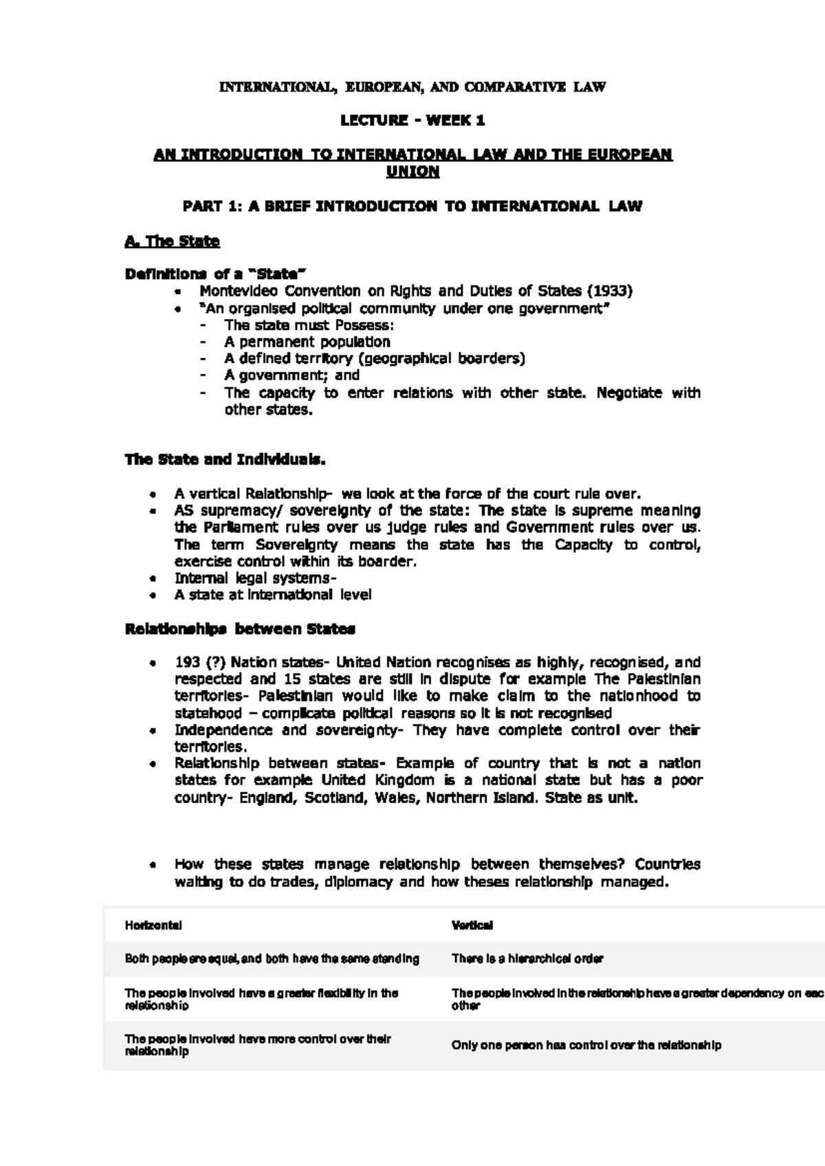 Interanional european law lecture 1 - INTERNATIONAL, EUROPEAN, AND ...