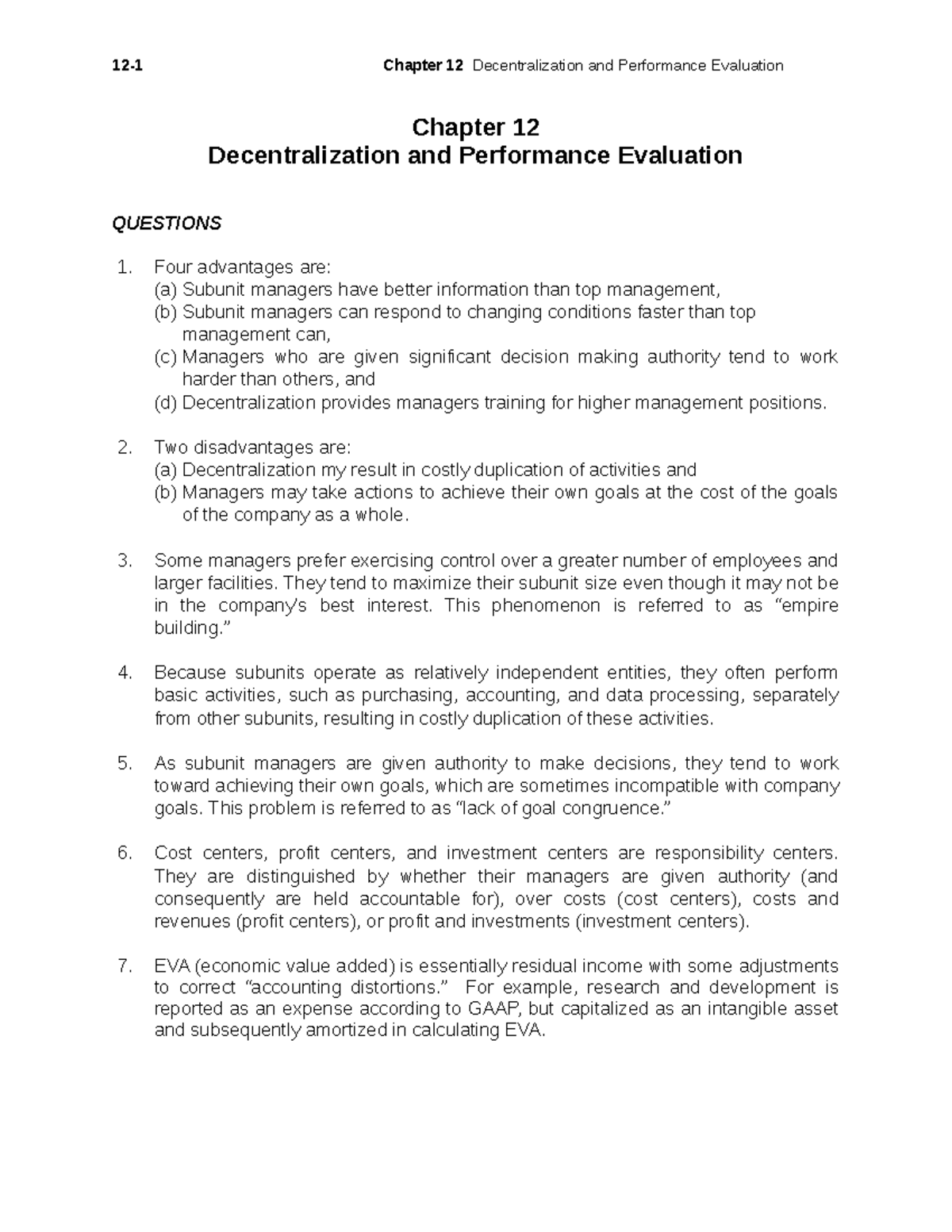 Ch12 - book solution - Chapter 12 Decentralization and Performance ...