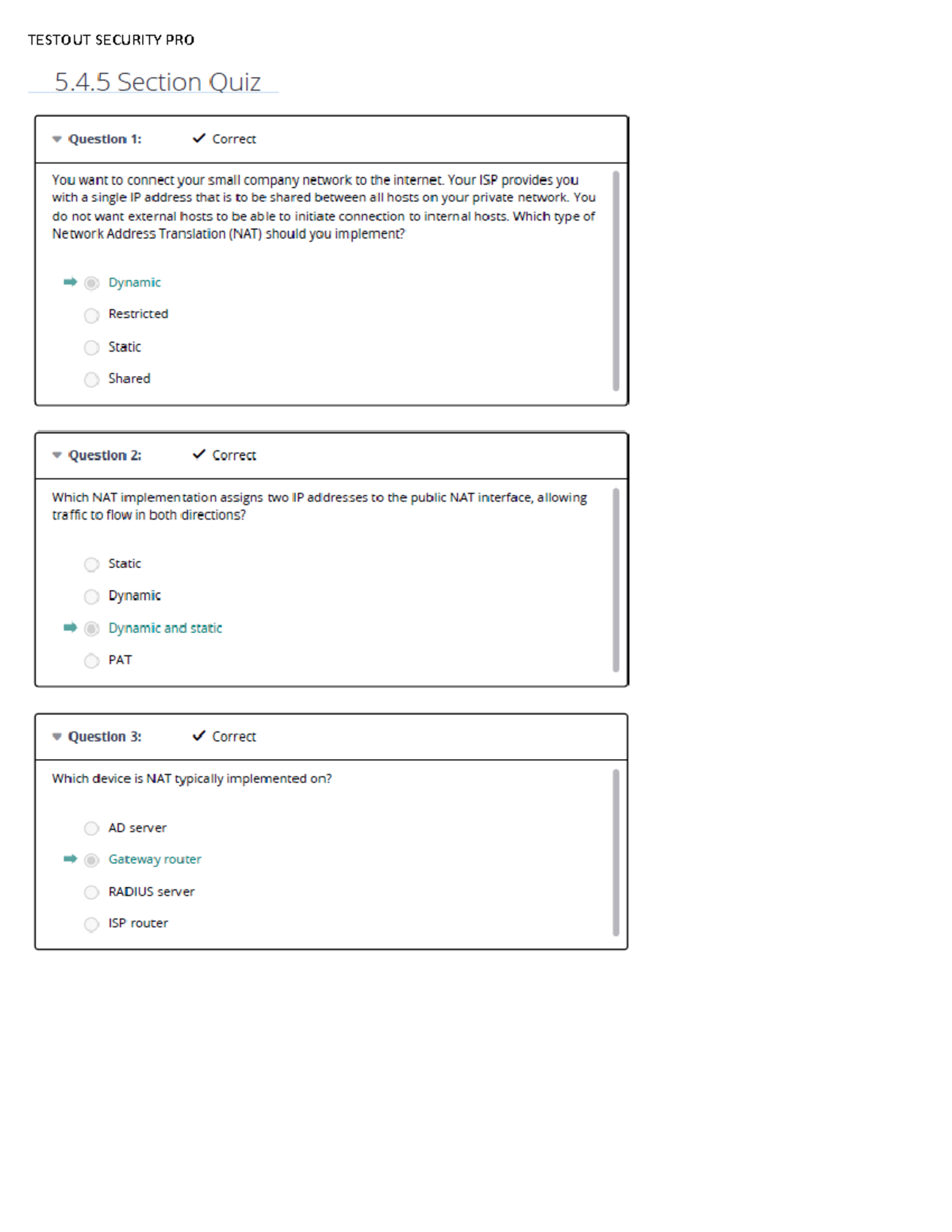 Testout Security PRO 5 5.4.5 SECTION QUIZ CIS115 TESTOUT SECURITY