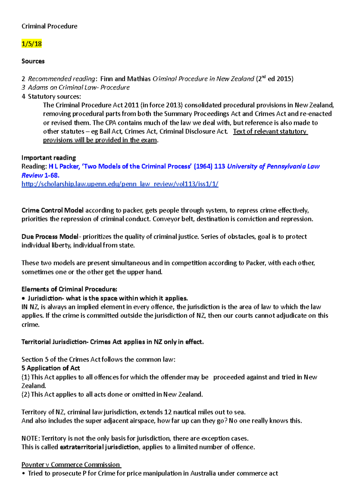 Criminal Procedure - Full year 2018 crimes notes - Criminal Procedure 1 ...