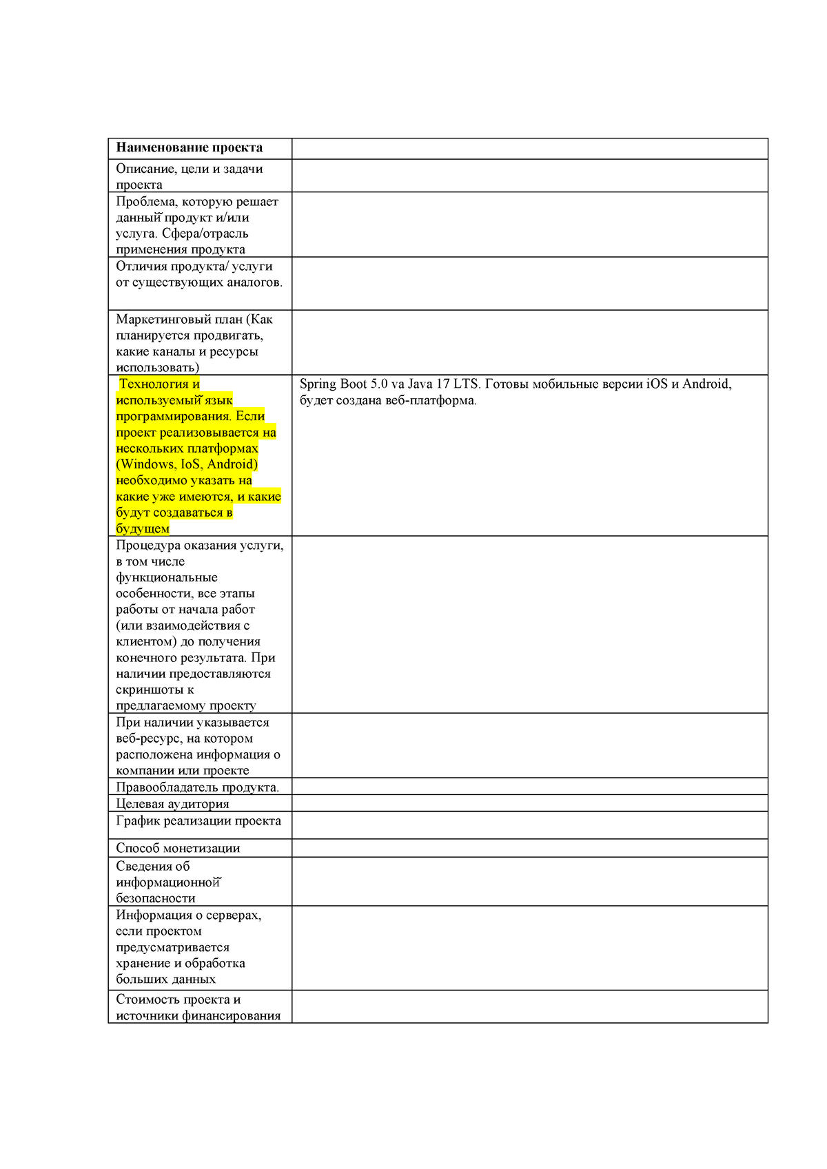 Шаблон подачи заявки по БП - Наименование проекта Описание, цели и задачи  проекта Проблема, которую - Studocu