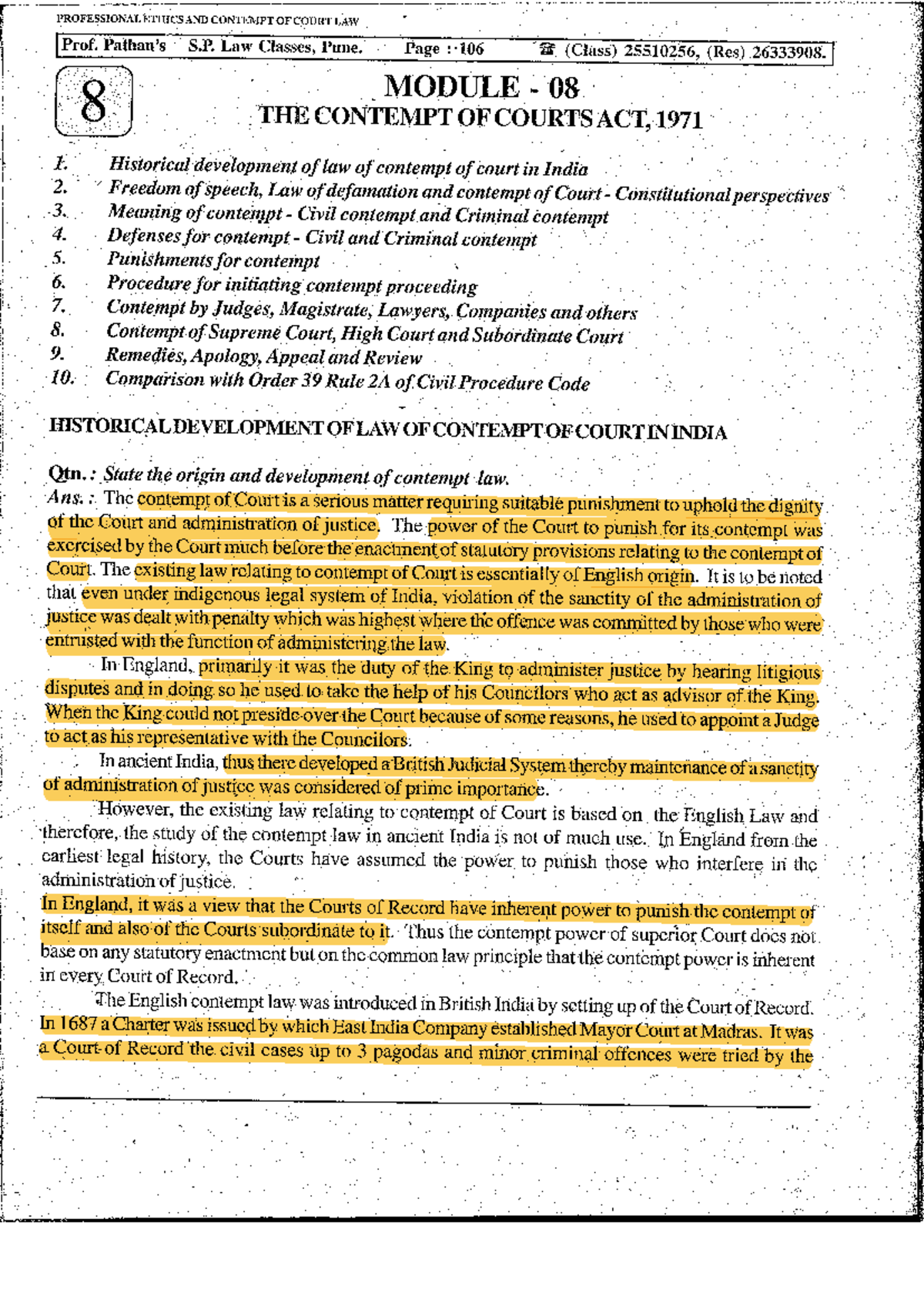 Pathan Mod 8 - .... - PROFESSIONAL ETHICS AND CONTEMPT OF COURT LAW ...
