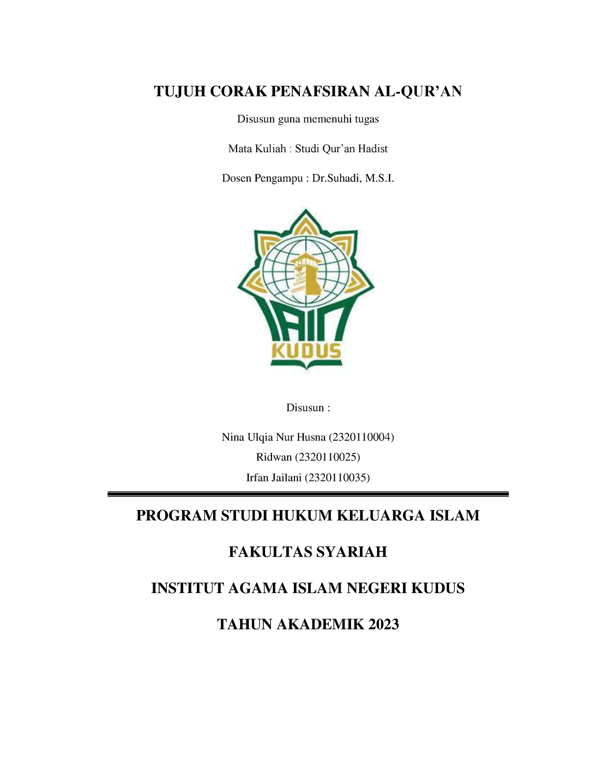 Tujuh Corak Penafsiran AL-QUR'AN-1 - TUJUH CORAK PENAFSIRAN AL-QUR’AN ...