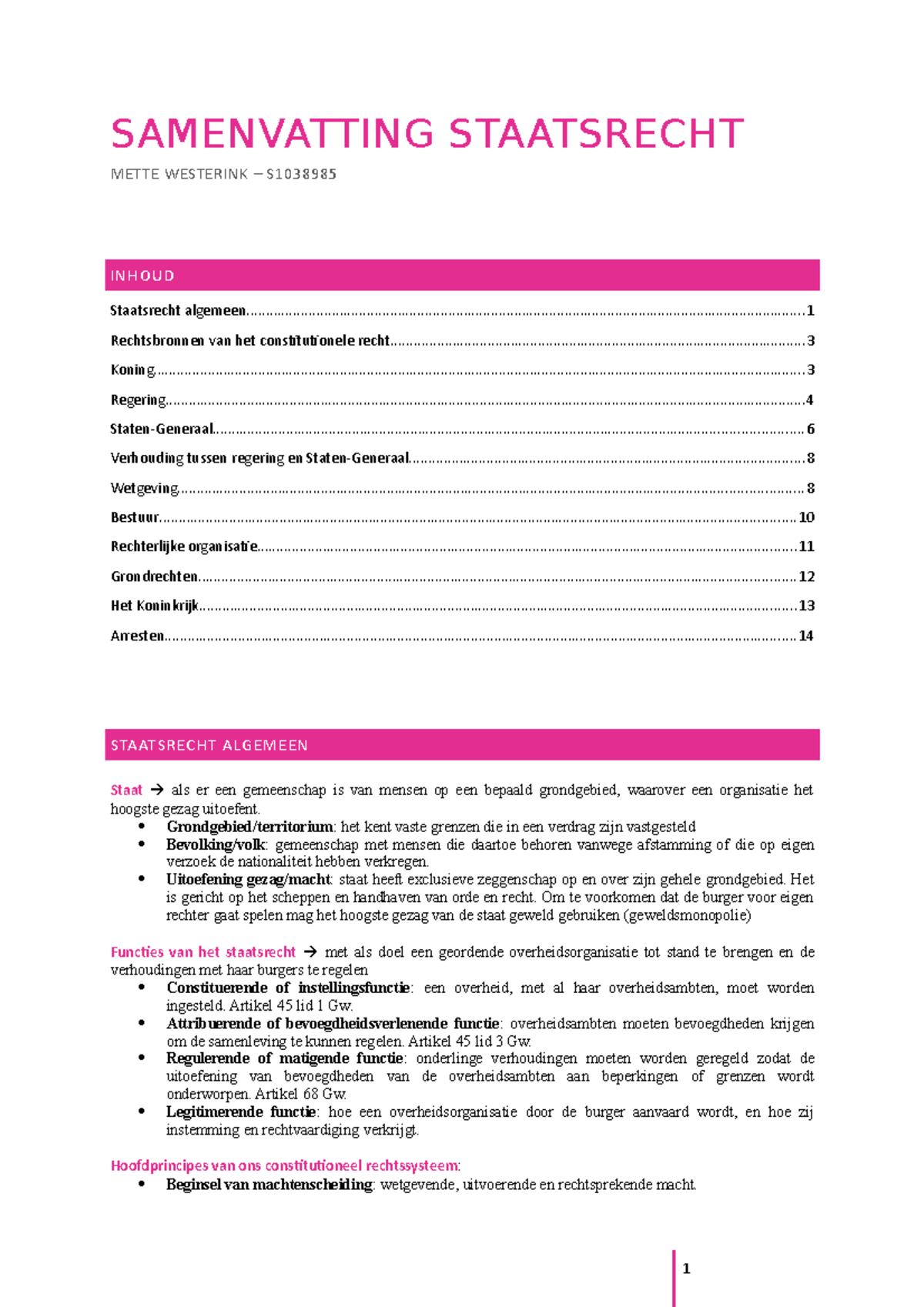 Samenvatting Staatsrecht Jaar 1 - SAMENVATTING STAATSRECHT METTE ...