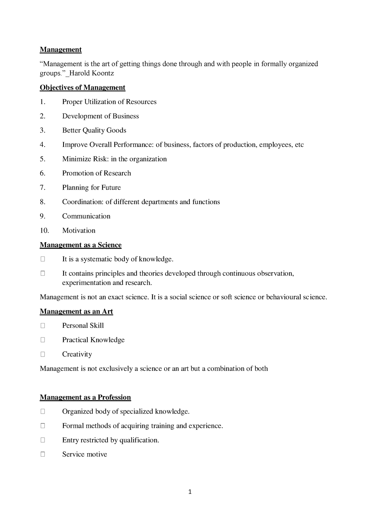 B.M Short Note - Lecture Notes - Management “Management Is The Art Of ...