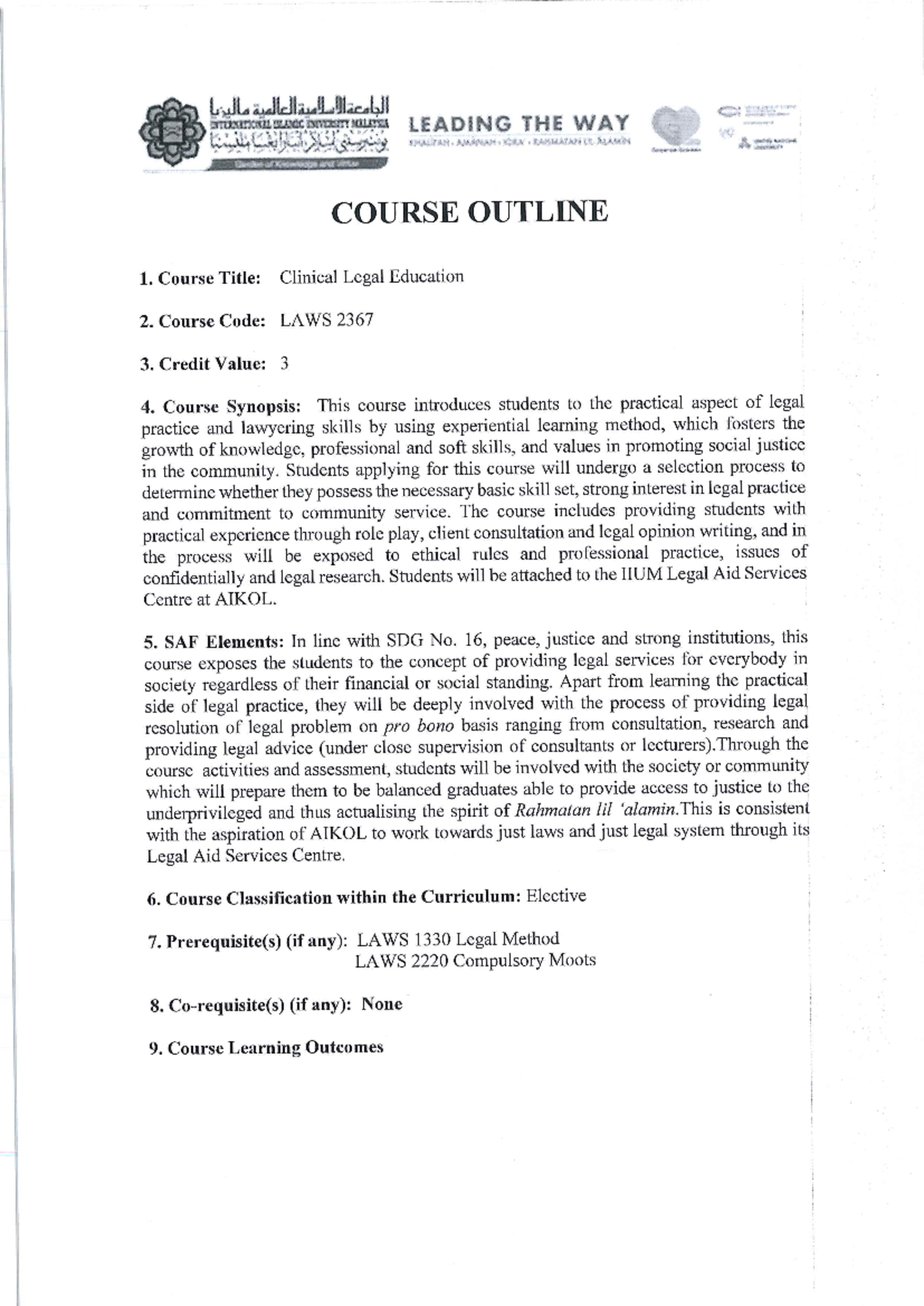 Course Outline CLE - Clinical Legal Education - Studocu