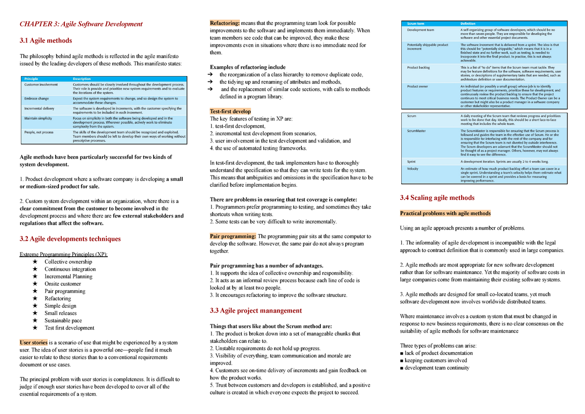 Chapter 3 Agile Software Development - INF3705 - Unisa - Studocu