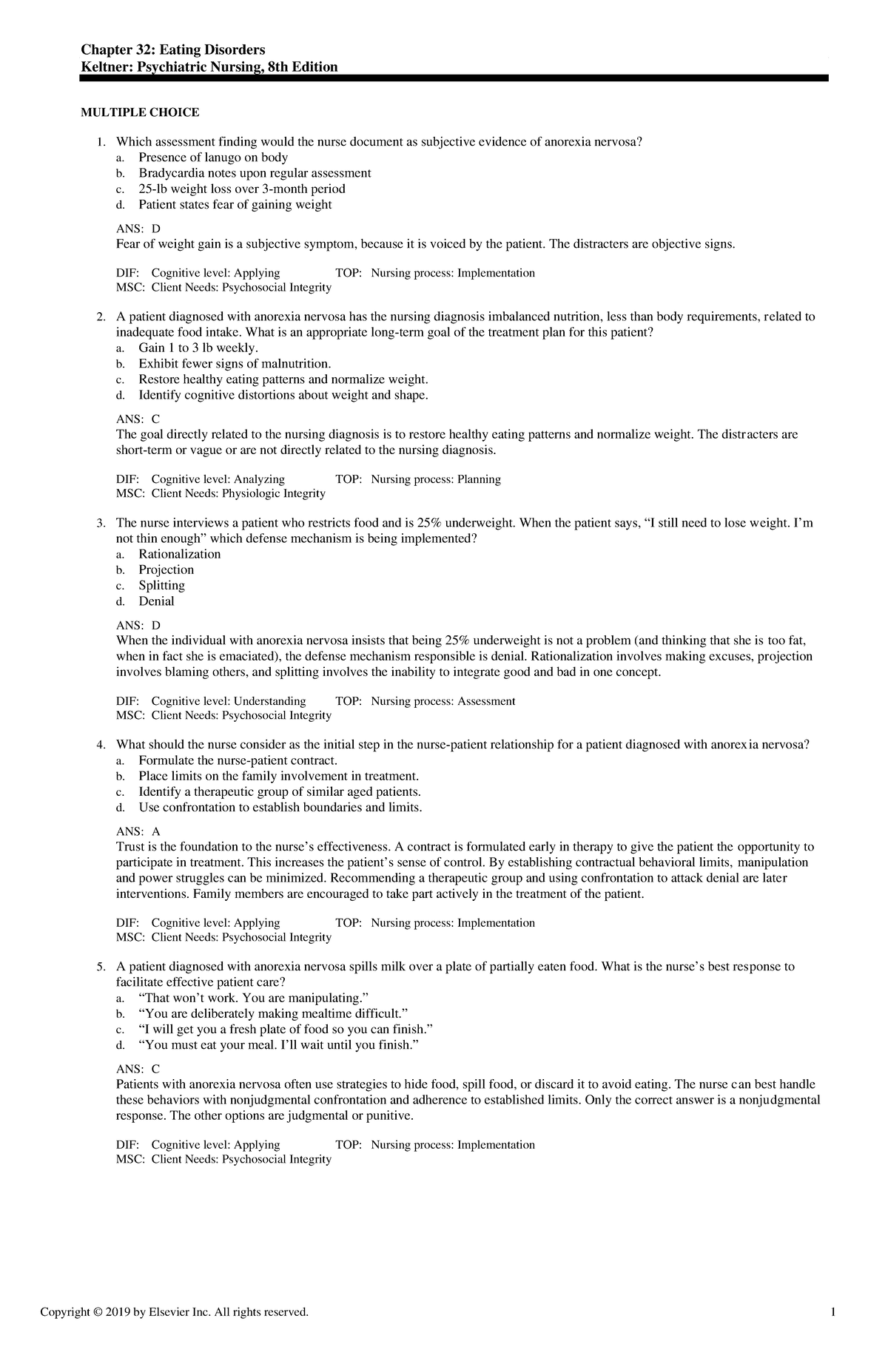 Exam View - Chapter 32 - Test bank question - Chapter 32: Eating ...