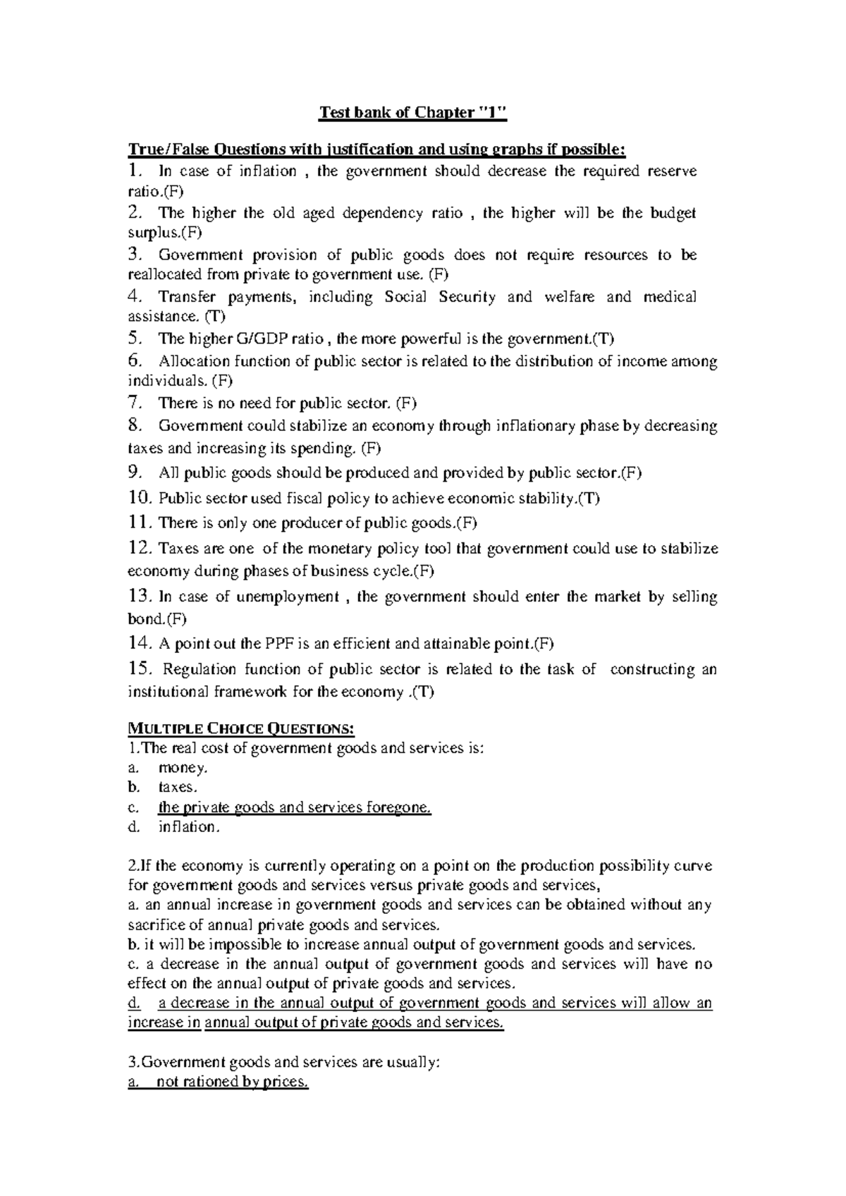 Chapter 1 - With answers - Test bank of Chapter 