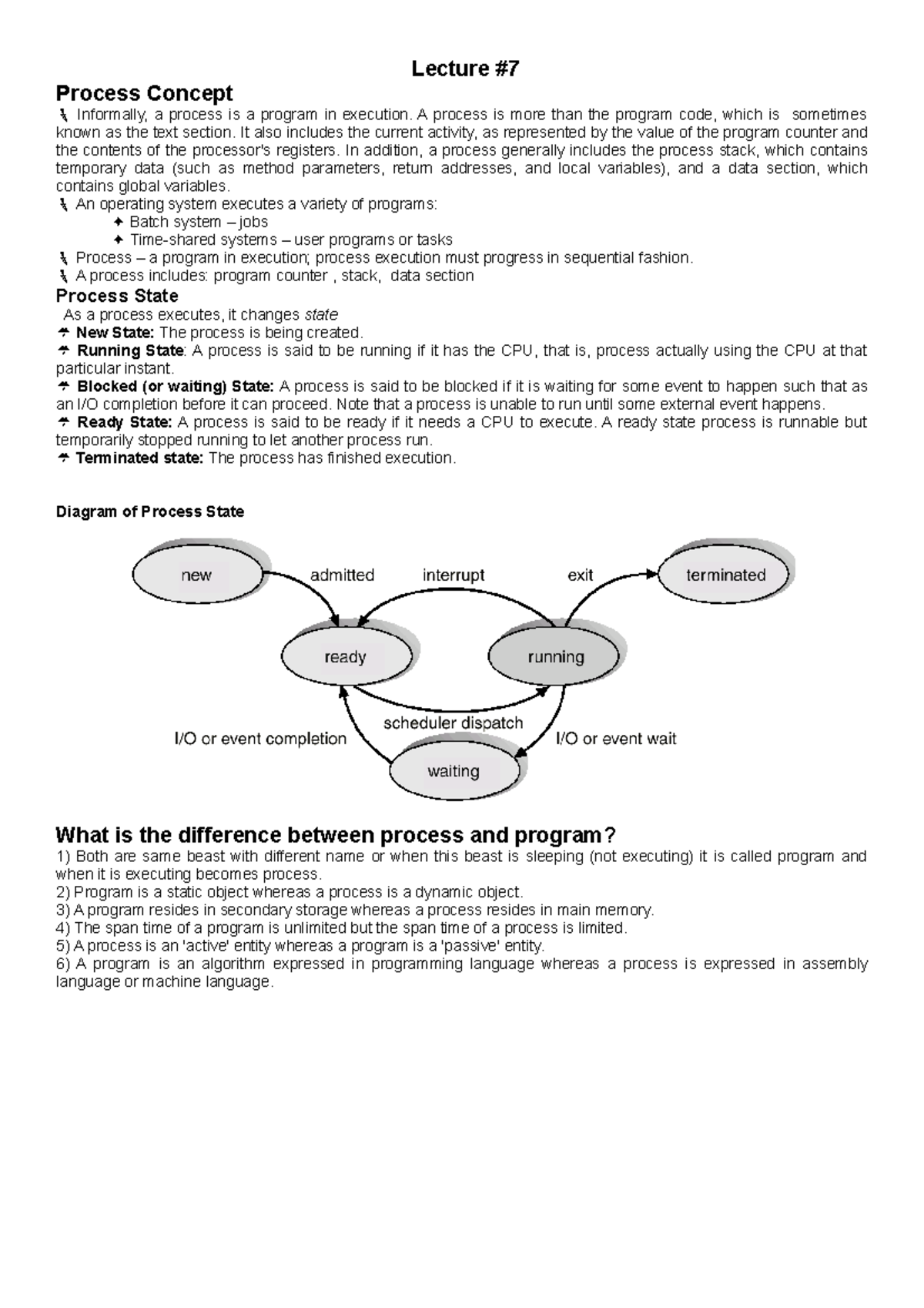 Process Concept - Lecture Process Concept Informally, a process is a ...